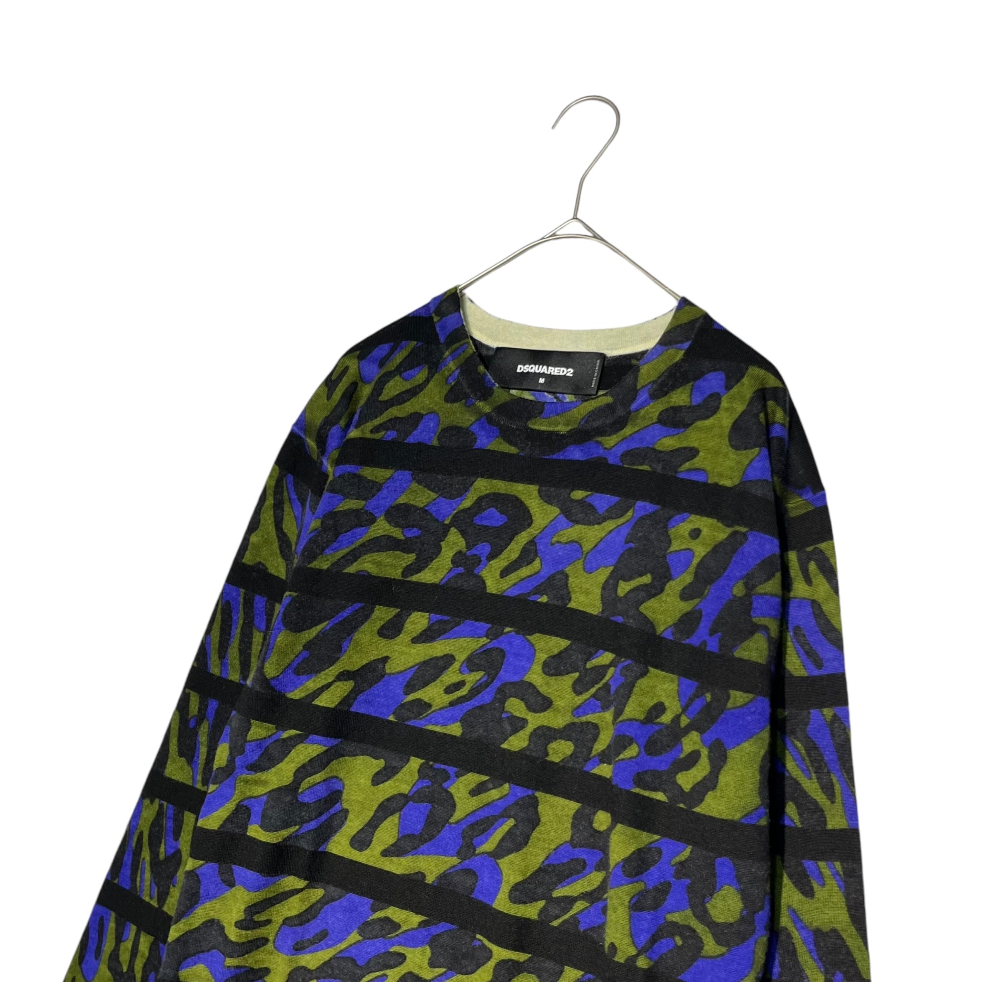 DSQUARED2(ディースクエアード) camouflage crew neck knit カモフラ クルーネック ニット S74HA0732 M カーキ×ブルー