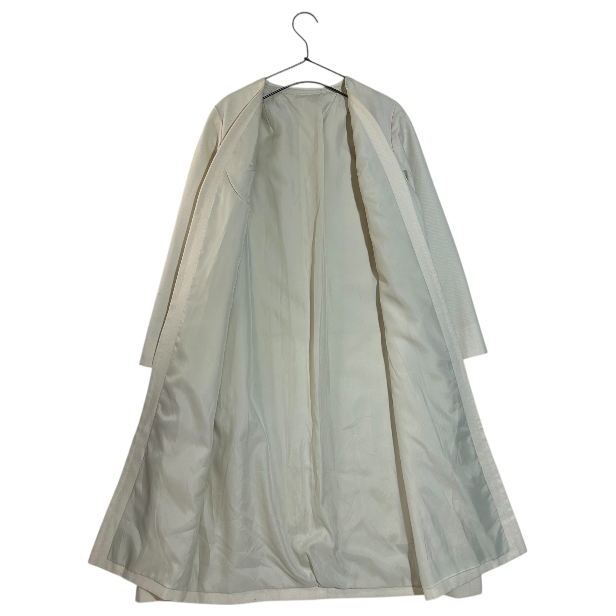 Euro vintage(ヨーロッパヴィンテージ) 70's~ Style_collarless long coat ノーカラーロングコート 表記無し(Mサイズ程度) ホワイト / フロントに小シミ有