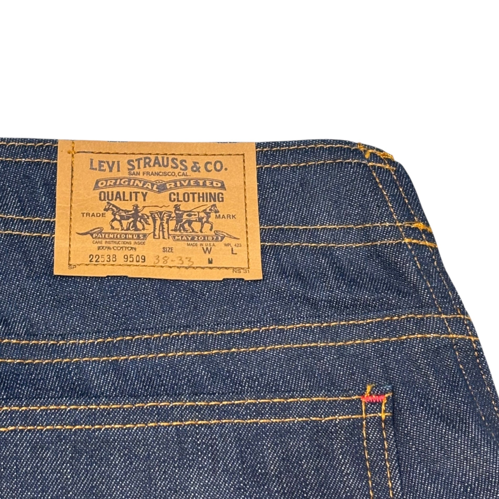 Levi's(リーバイス) 90's USA made Orange Tab Denim overall オレンジタブ デニム オーバーオール 22538-9509 M 38-33 インディゴ 42 TALON USA製 ワイド デッドストック ヴィンテージ 90年代 1995年製