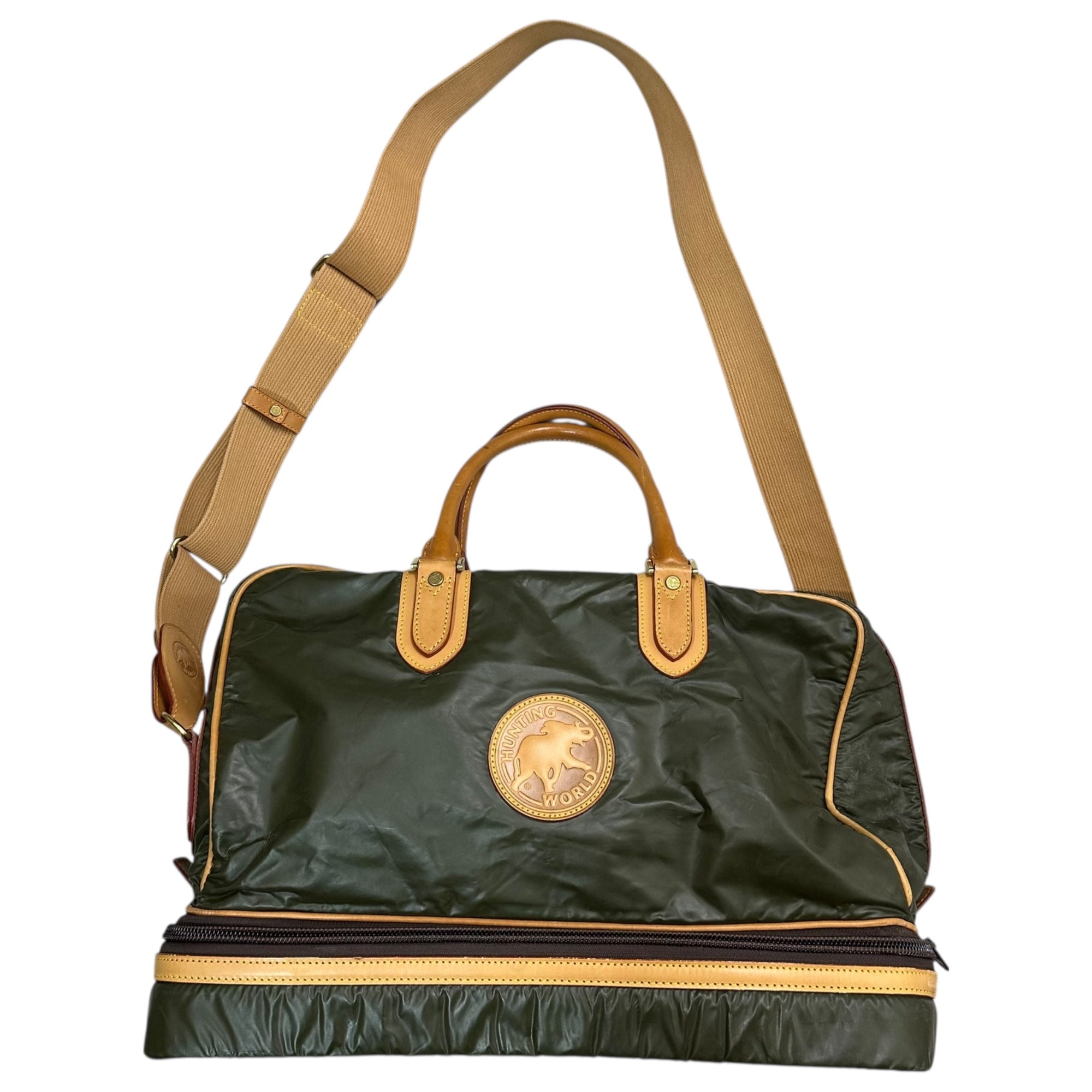 HUNTING WORLD(ハンティングワールド) 2WAY Batchu Cross Boston Bag 2WAY バチュークロス ゴルフ ボストン バッグ オリーブ×ベージュ レザー ショルダー