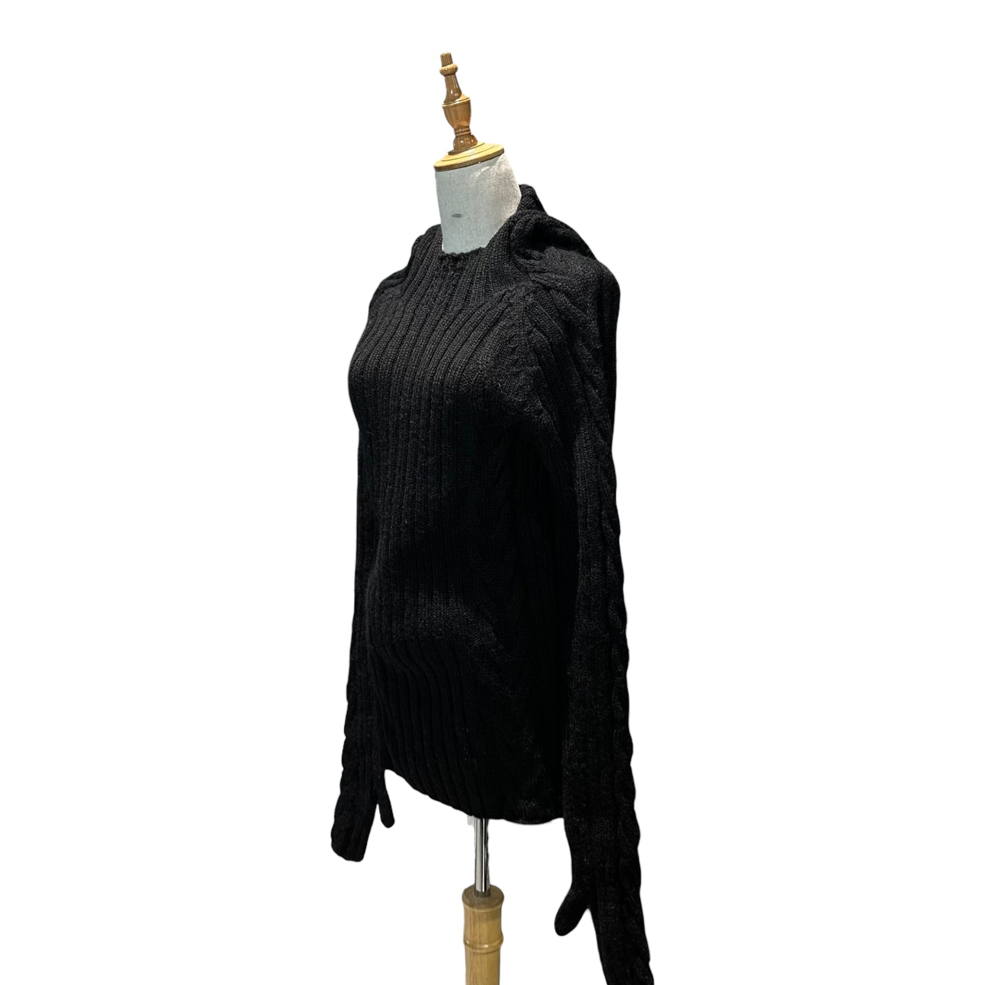 JUNYA WATANABE(ジュンヤワタナベ) 24AW Hand Glove Hooded Low Gauge Knit ハンド グローブ フーデッド ローゲージ ニット パーカー JN-N012 S ブラック AD2024