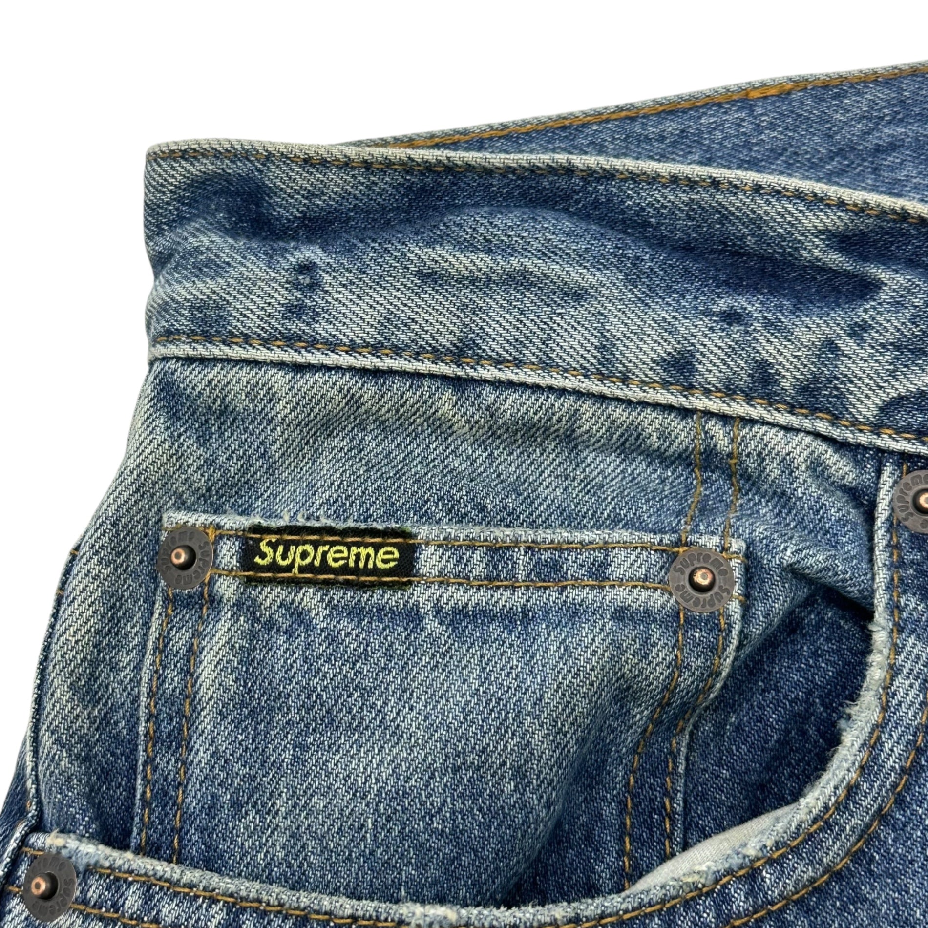 SUPREME(シュプリーム) 24AW Distressed Loose Fit Selvedge Jean ヴィンテージ 加工 ワイド デニム パンツ 30 インディゴ 24FW