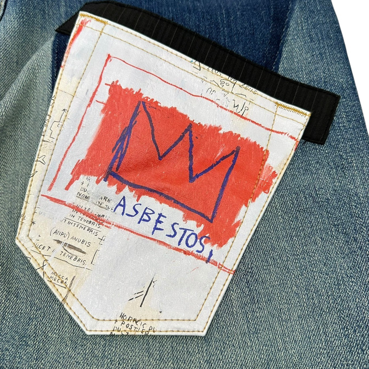 JUNYA WATANABE MAN(ジュンヤワタナベマン) 23SS ”jean-michel basquiat” Back Pocket Print USED Finish Straight Denim Pants バスキア バックポケット プリント USED加工 ストレート デニム パンツ WK-P039 M インディゴ AD2022