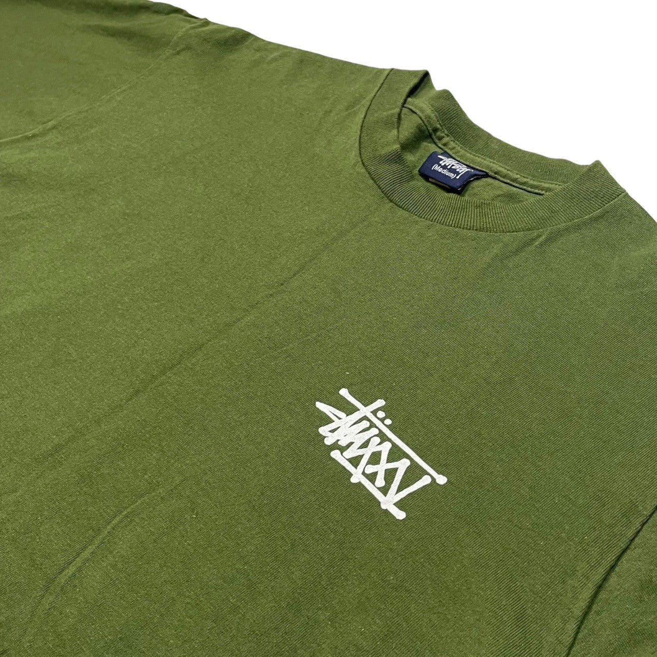 STUSSY(ステューシー) 90's~00's World tour Tシャツ ワールドツアー 紺タグ SIZE M カーキ×ホワイト 90~00年代 OLD STUSSY