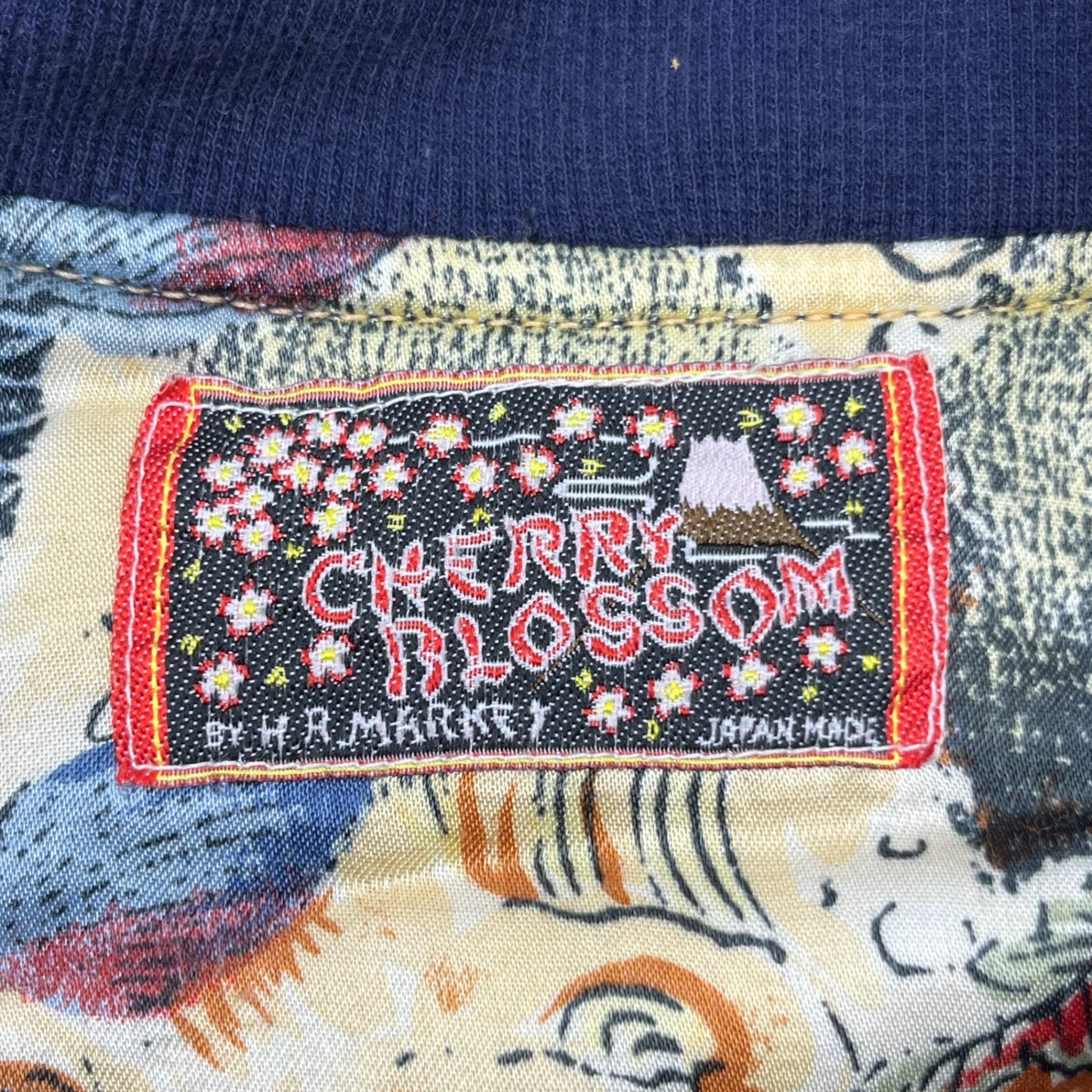 HOLLYWOOD RANCH MARKET(ハリウッドランチマーケット) Cherry Blossom Reversible Velor Blouson チェリーブロッサム リバーシブル ベロア ブルゾン L程度 ネイビー×オレンジ