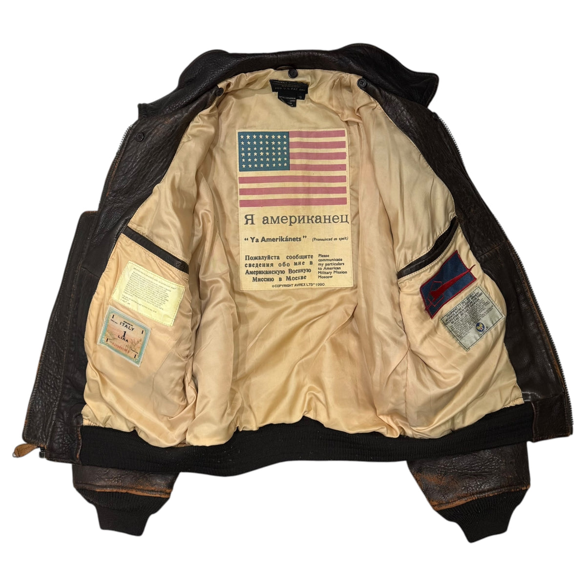 AVIREX(アヴィレックス) G-1 FLIGHT JACKET フライト レザー ジャケット S ブラウン ミリタリー ワッペン
