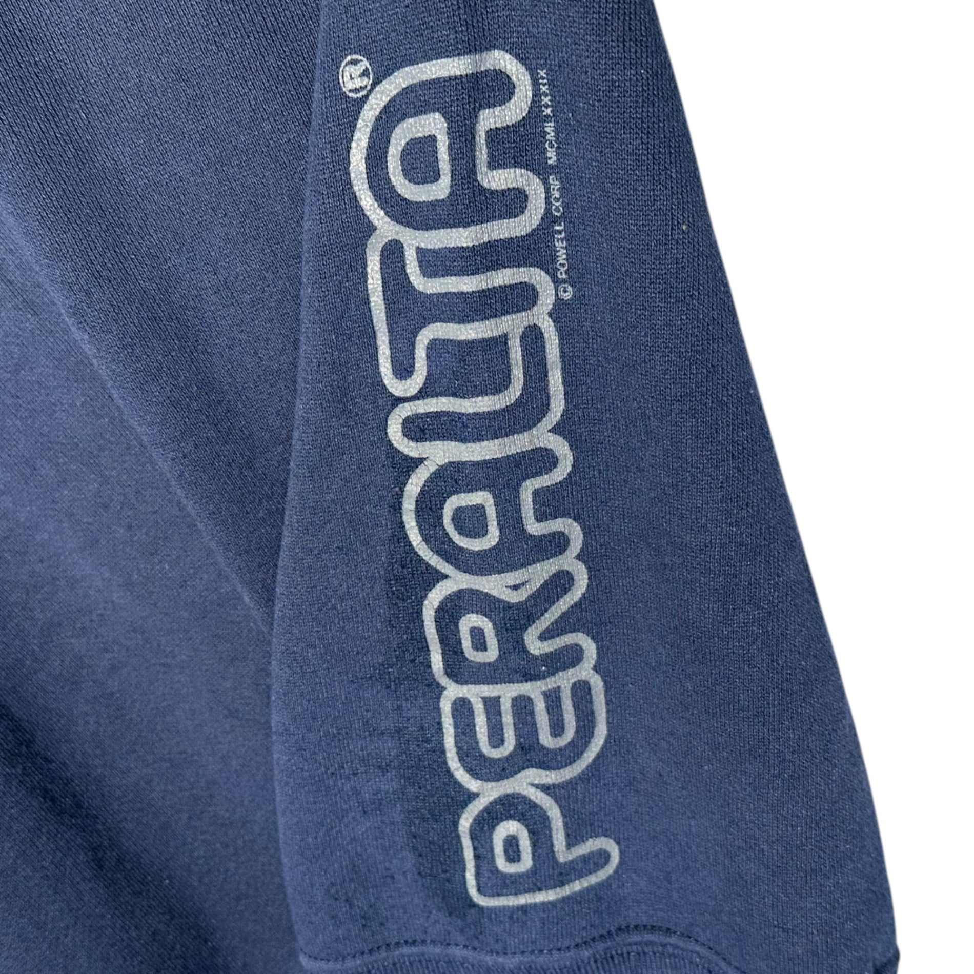 VINTAGE(ヴィンテージ) 80's vintage side print crew neck brushed lining sweatshirt 80年代 ヴィンテージ サイドプリント クルーネック 裏起毛 スウェット DISCUSボディ M ネイビー