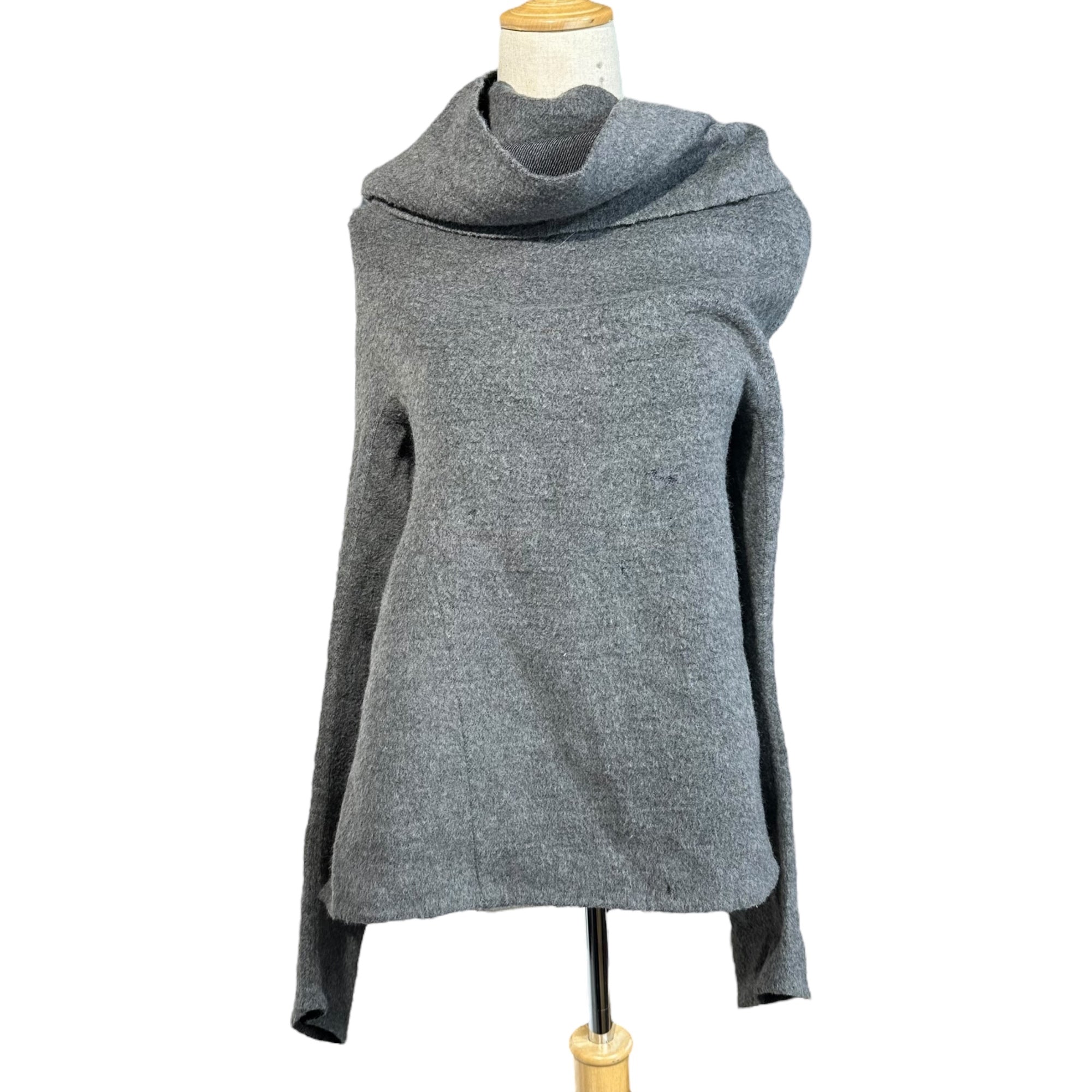 YOHJI YAMAMOTO(ヨウジヤマモト) 90's Long-sleeved wool pullover with scarf 90年代 マフラー付 長袖 ウール プルオーバー FI-J31-109 S グレー