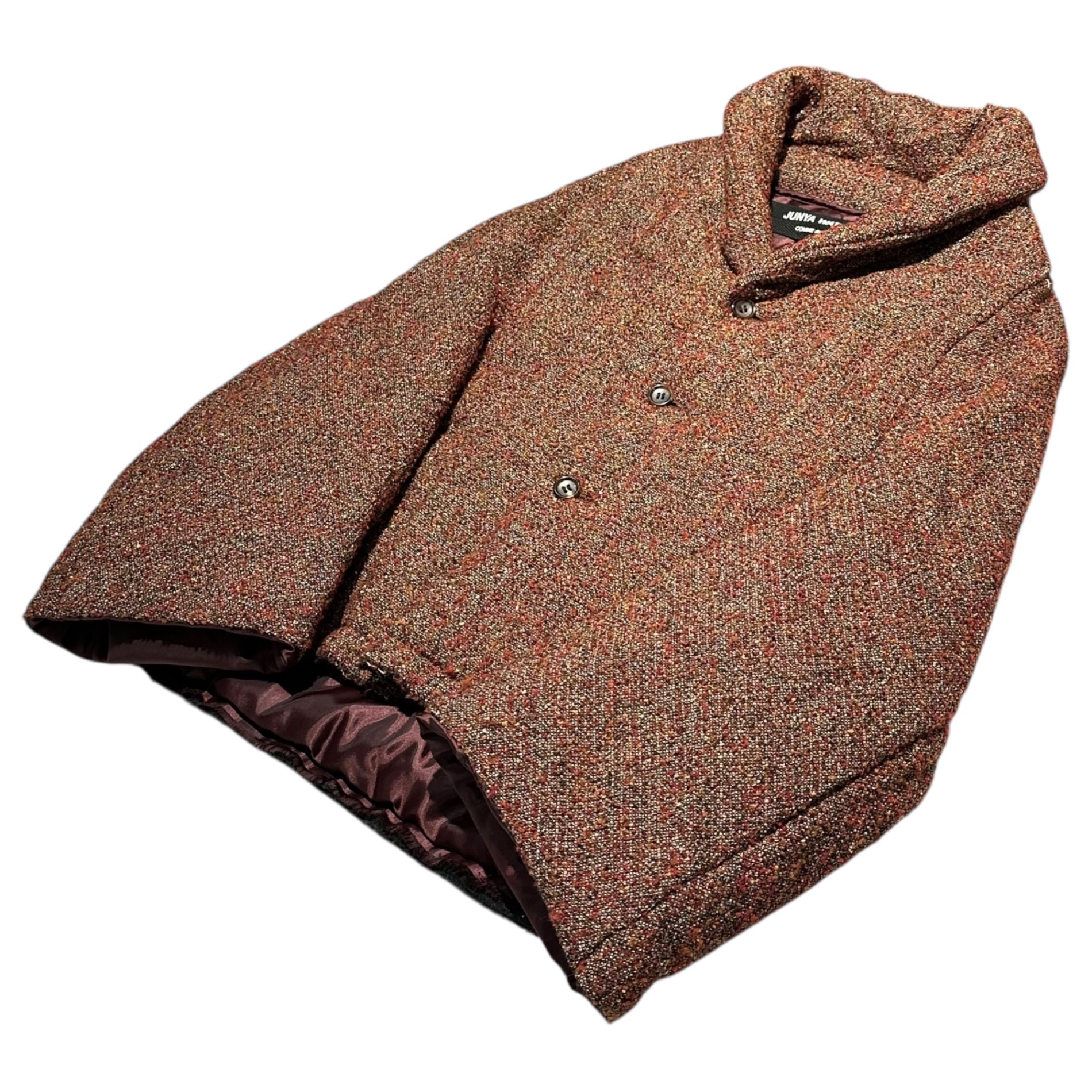 COMME des GARCONS JUNYA WATANABE(コムデギャルソンジュンヤワタナベ) 04AW Tweed Padded Cut-Off Jacket ツイード パテッド カットオフ ジャケット JN-J011 M レッド×オレンジ AD2004 中綿