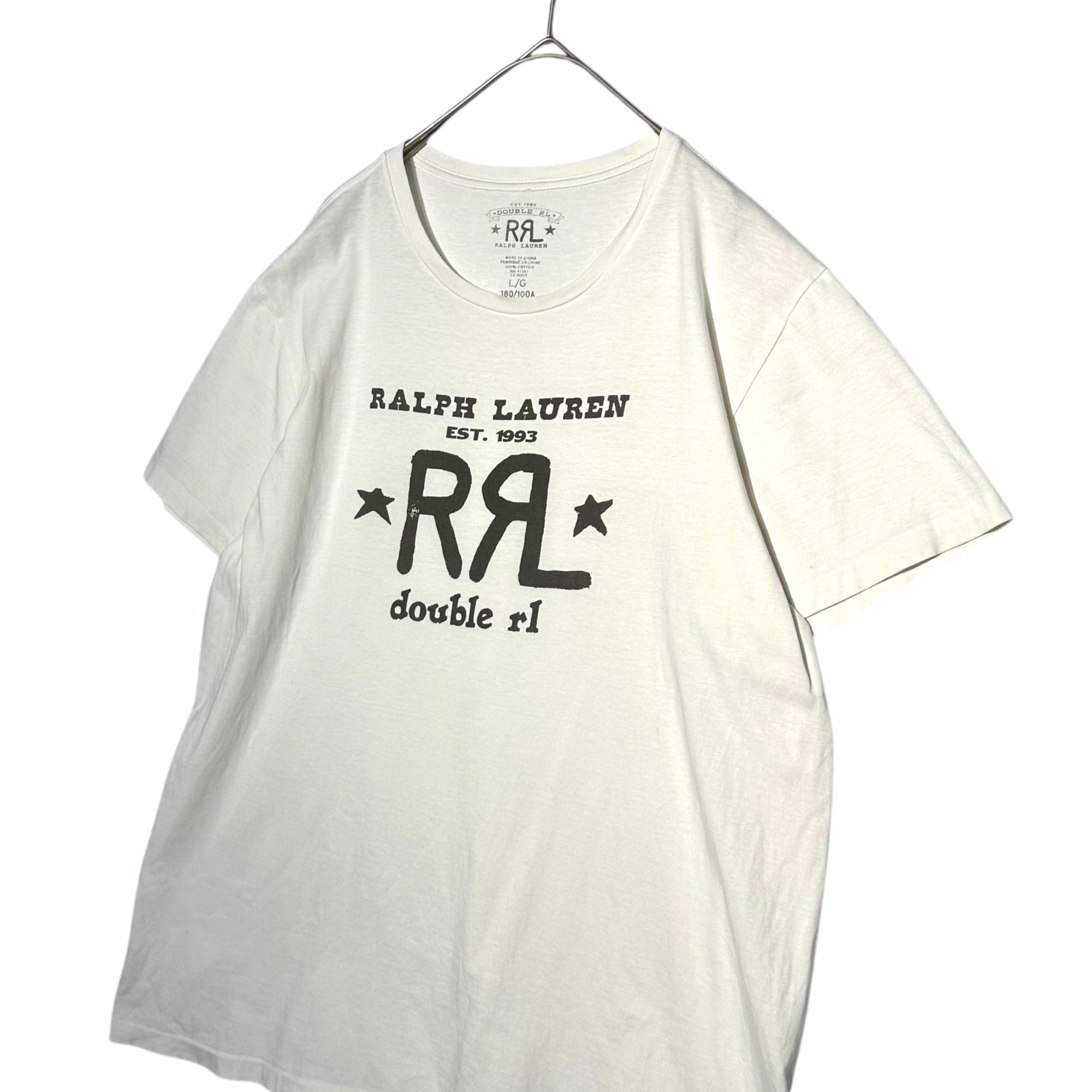 RRL(ダブルアールエル) RRL” Front Logo Crew Neck T-Shirt 「RRL」 フロント ロゴ クルーネック Tシャツ L ホワイト×ブラック 品質表示タグ切取