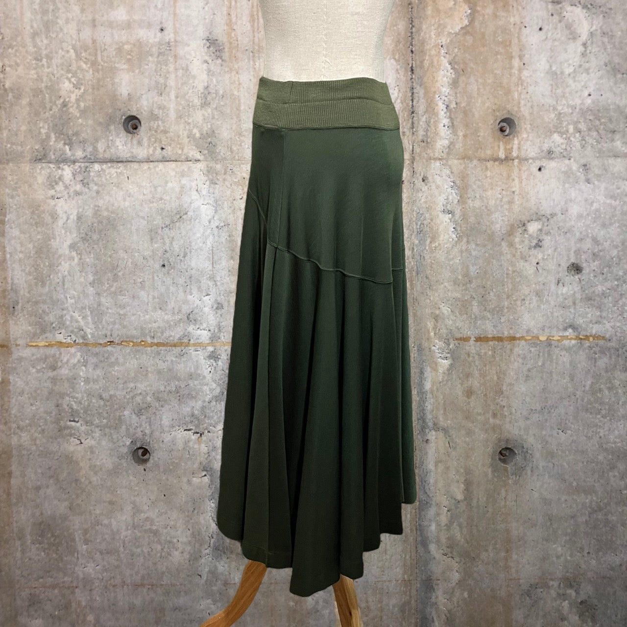 ISSEY MIYAKE(イッセイミヤケ) 80's筆タグ ウール ニット アシンメトリー スカート ゴムウエスト JY53058 M カーキ 80年代 ヴィンテージ