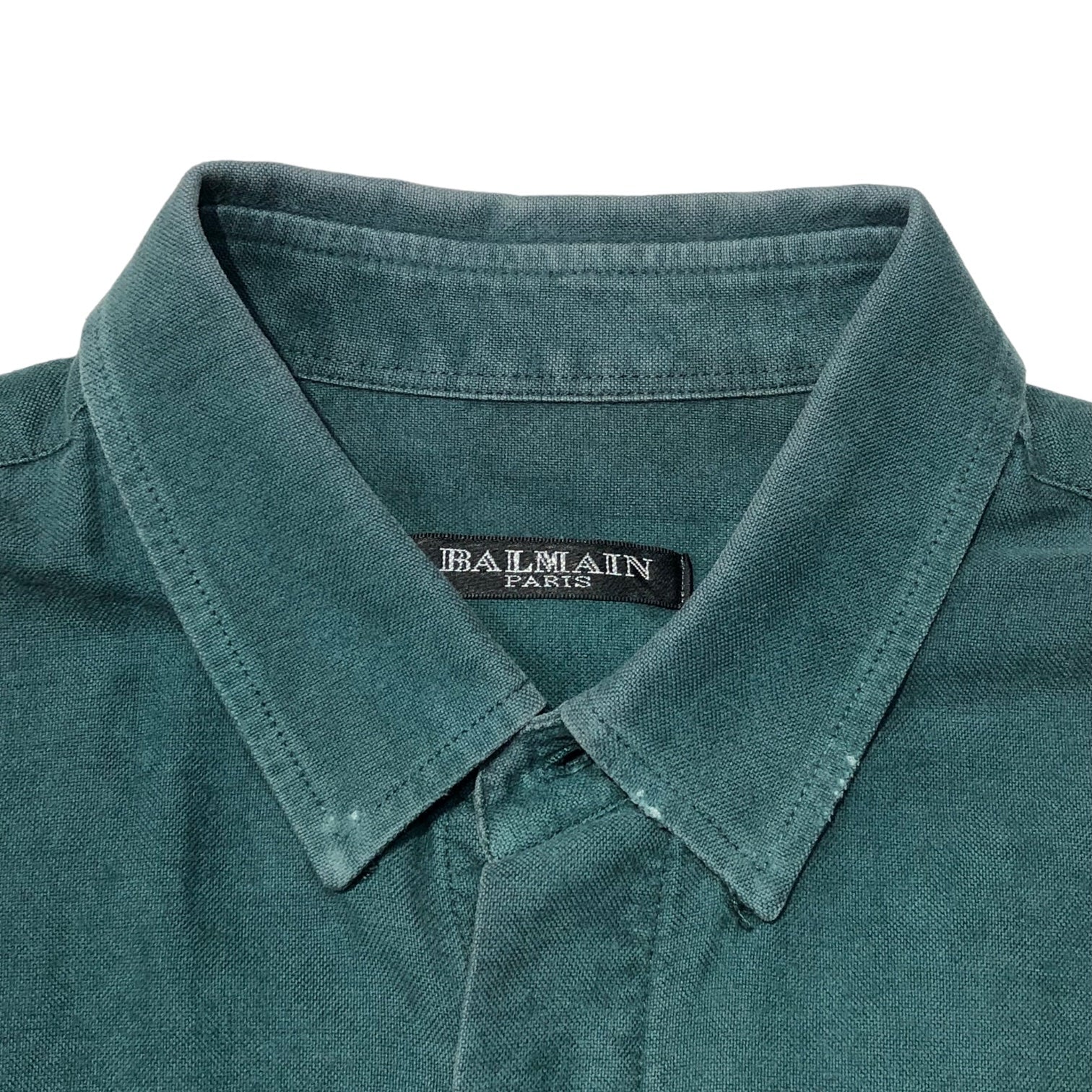 BALMAIN(バルマン) 00's epaulette cotton shirt エポレット ミリタリー コットン 比翼 長袖 シャツ 14 1/2 37(S程度) グリーン フランス製