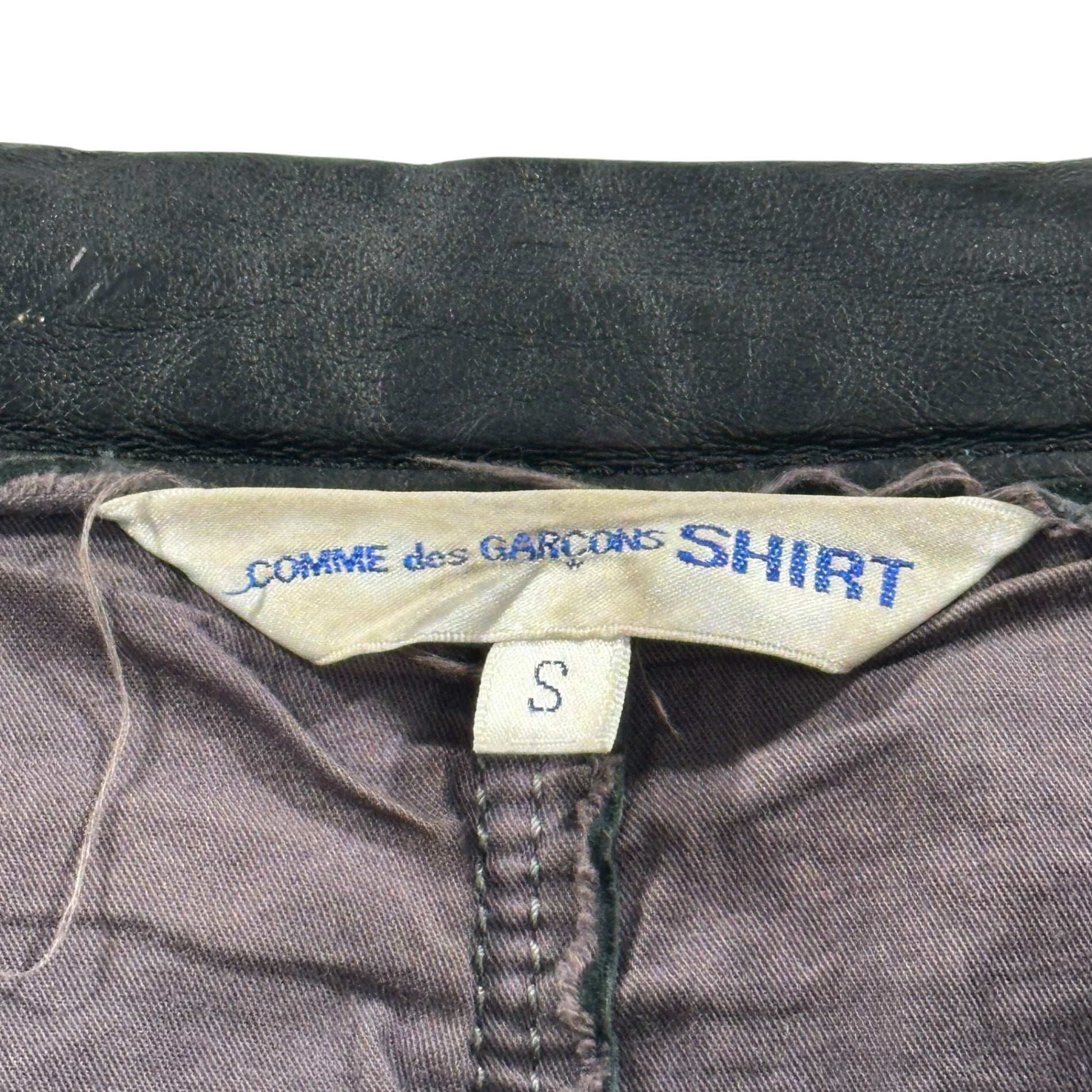 COMME des GARCONS SHIRT(コムデギャルソンシャツ) 90's Small Collar Grunge Short-Length Leather Jacket 90年代 スモールカラー グランジ ショートレングス レザー ジャケット S グレー 裾カットオフリメイク