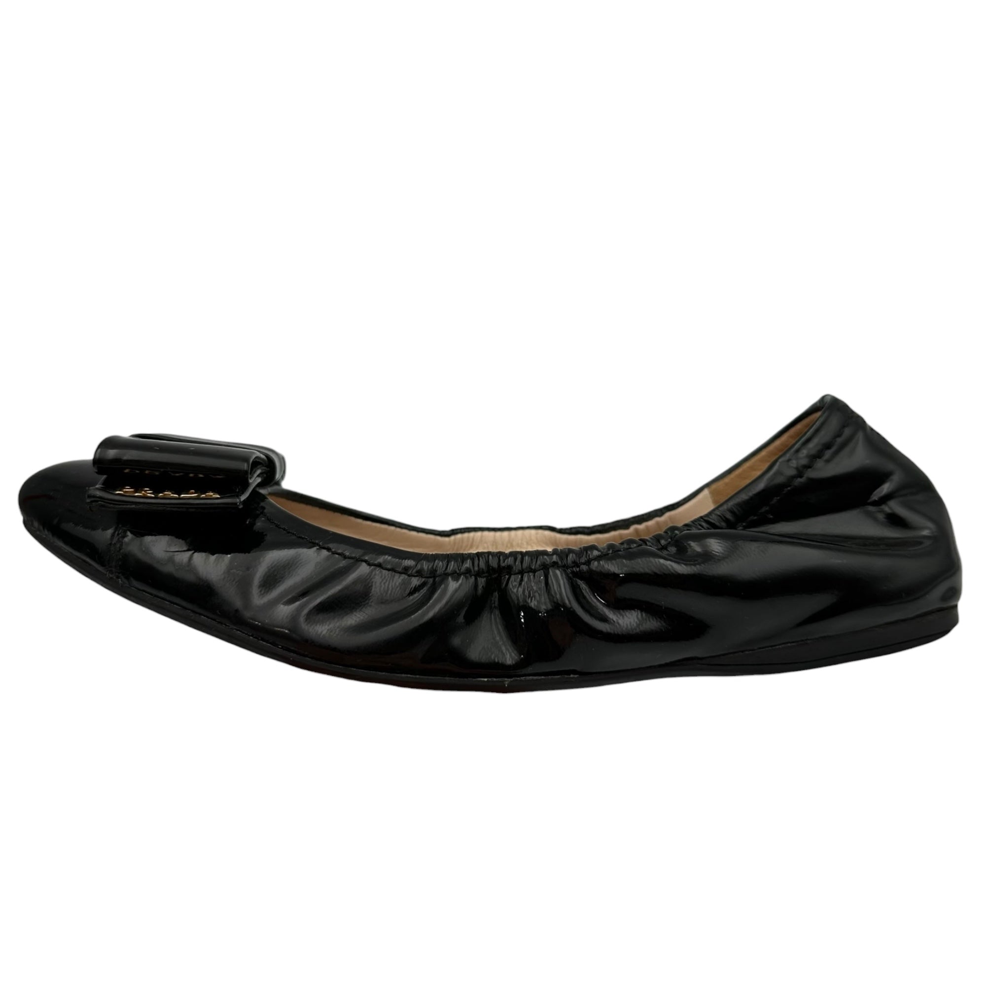 PRADA SPORT(プラダスポーツ) Bow-Accent Patent Leather Ballet Flats リボン パテントレザー バレエシューズ 37 1/2(24cm程度) ブラック