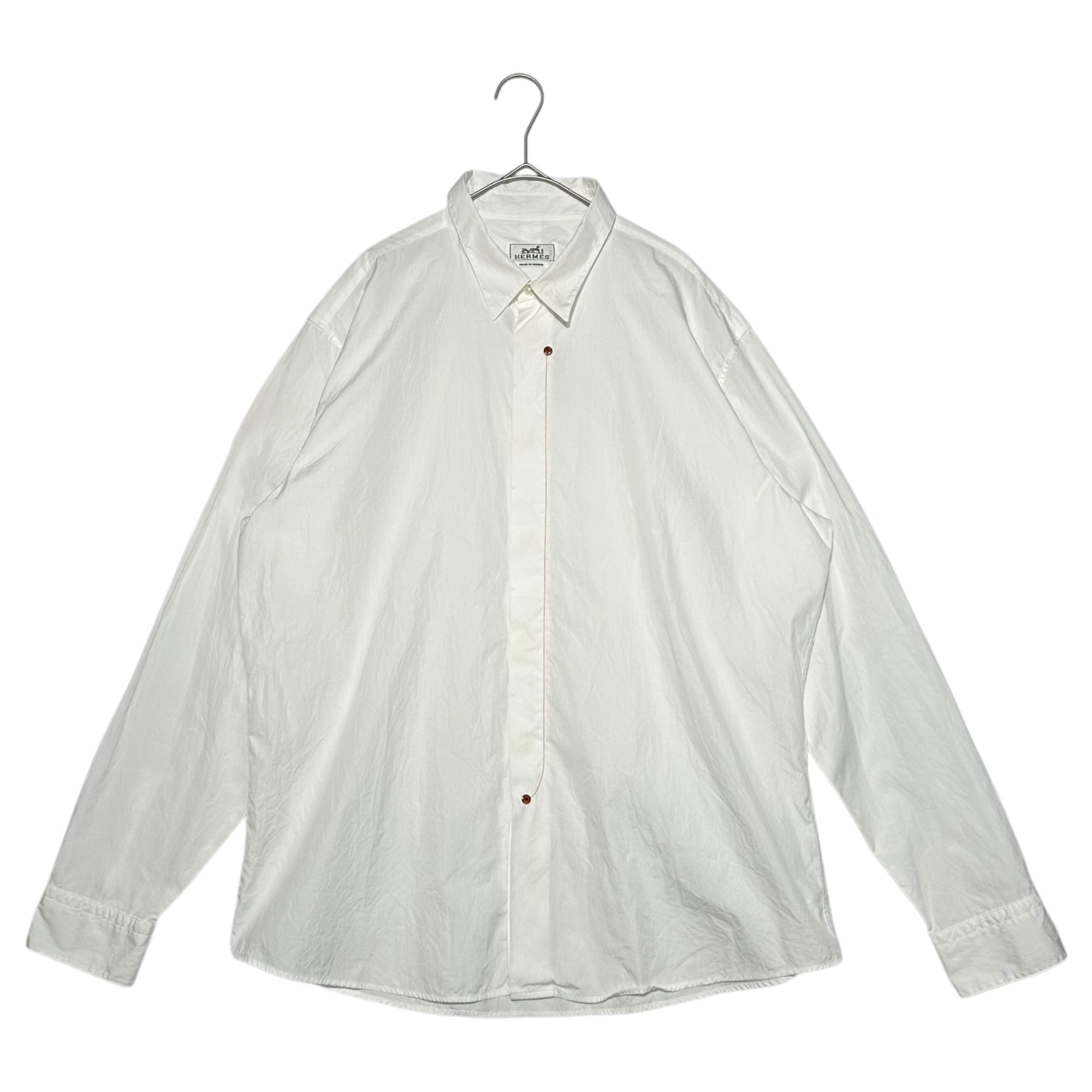 HERMES(エルメス) Sellier Button Orange Stitching Regular Collar Ribbed Long Sleeve Shirt セリエ ボタン オレンジステッチ レギュラーカラー 比翼 長袖 シャツ 43/17 ホワイト×オレンジ フランス製 エルメスジャポンタグ