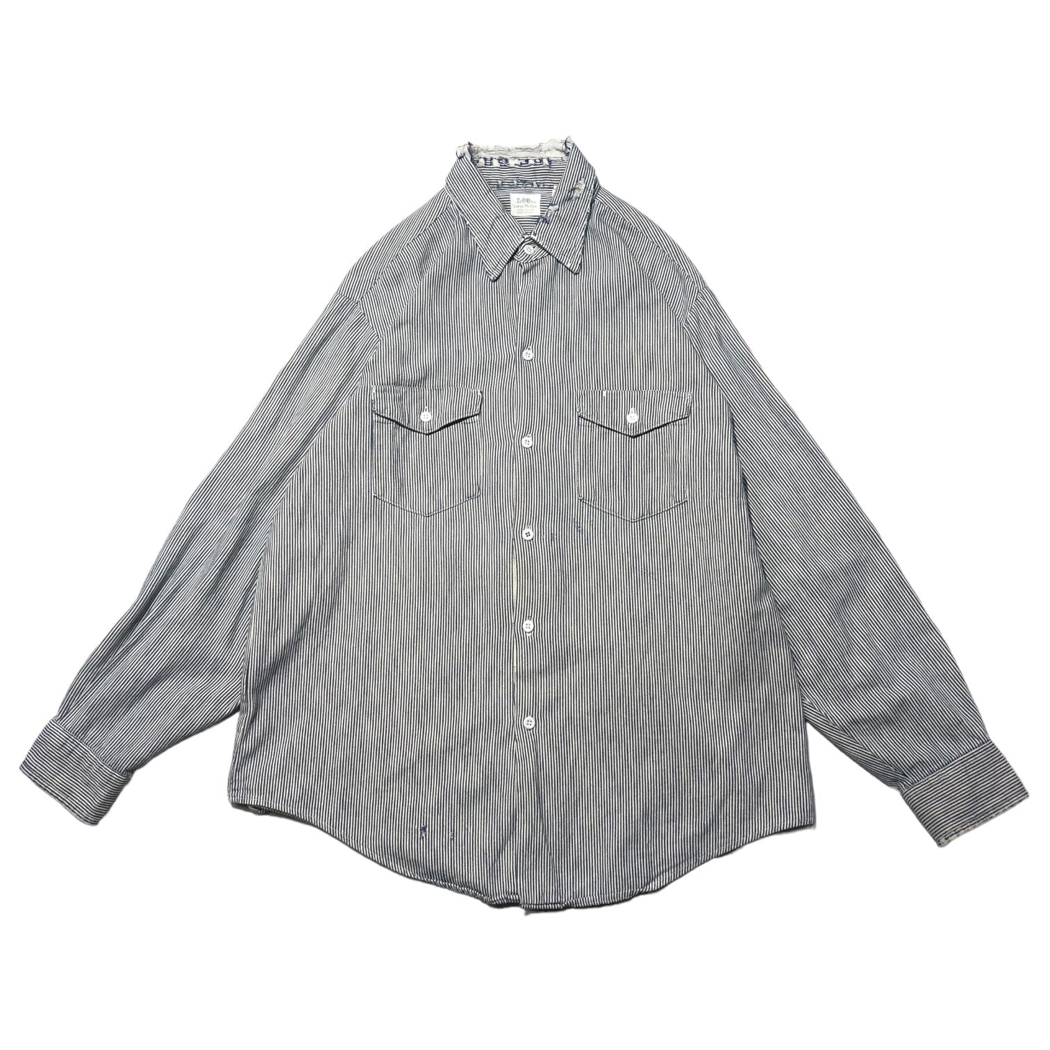 LEE(リー) 60’s ~ 70s hickory work shirt ヒッコリー ワーク シャツ Large Medium ブルー×ホワイト USA製 60年代~70年代