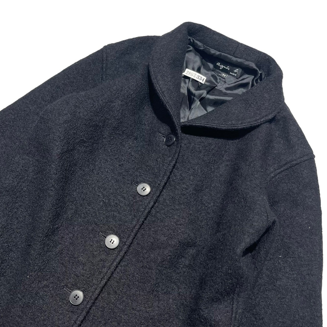 agnes b.(アニエスベー) Stand collar wool coat スタンドカラー ウール コート H197JW63 Tイ(S程度) ブラック メルトン 厚手