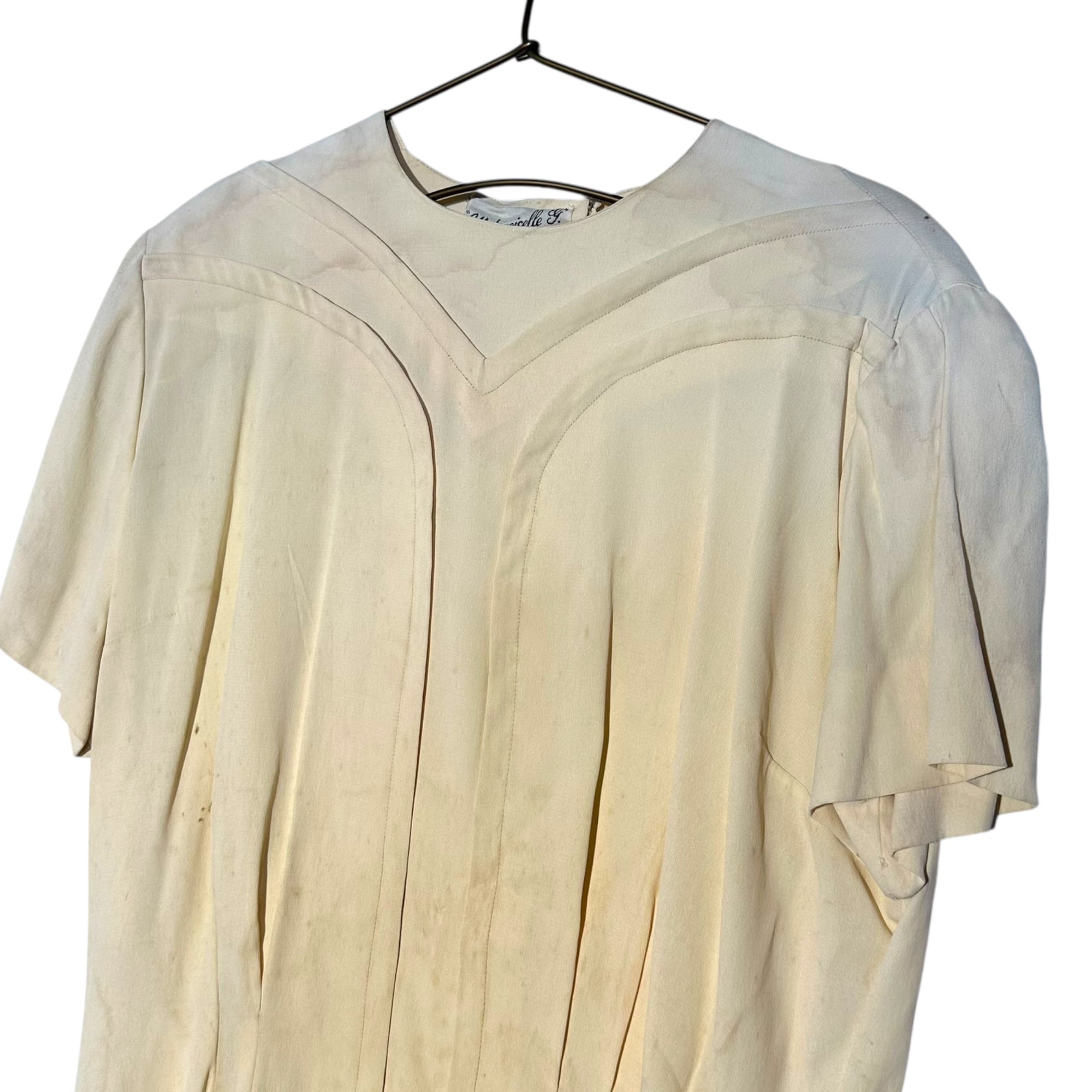 VINTAGE(ヴィンテージ) front design blouse デザインカットソー 後ろボタン 表記無し(Mサイズ程度) ベージュ / 小穴有