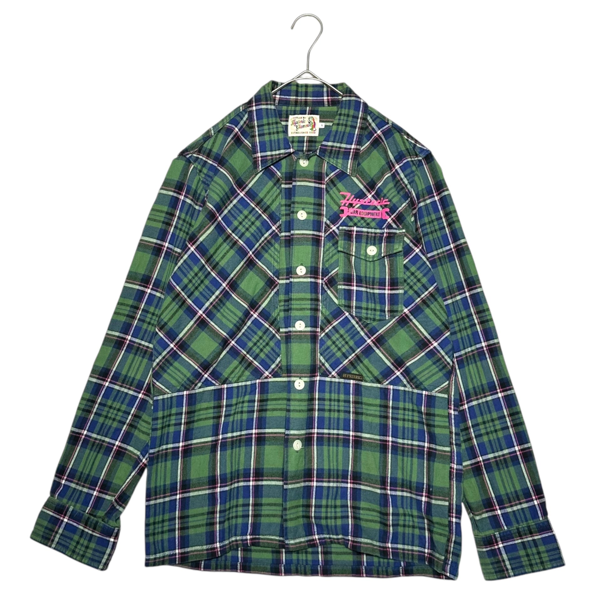 HYSTERIC GLAMOUR(ヒステリックグラマー) Girls Print Check Shirt ガールズ プリント チェック シャツ 02173AH02 S ブルー×グリーン×ピンク