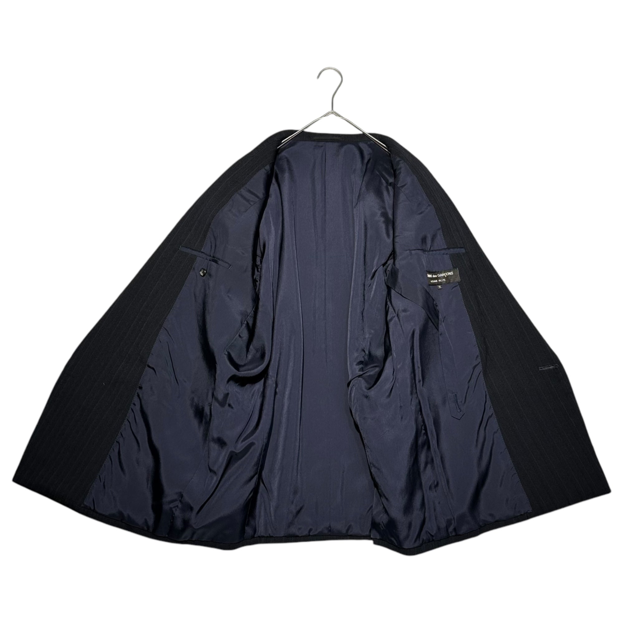 COMME des GARCONS HOMME PLUS(コムデギャルソンオムプリュス) 80's Striped Weave Double Tailored Tuxedo Jacket 80年代 ストライプ 織り ダブル テーラード タキシード ジャケット 川久保玲 本人期 PJ-05048M M ネイビー AD1988 稀少品