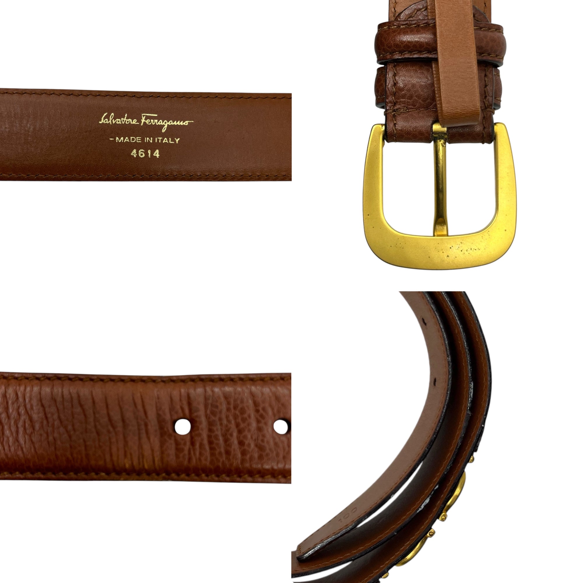 Salvatore Ferragamo(サルヴァトーレフェラガモ) Gancini leather buckle belt ガンチーニ レザー バックル ベルト 4614 100 ブラウン×ゴールド 本革 ビジネス ドレス スーツ