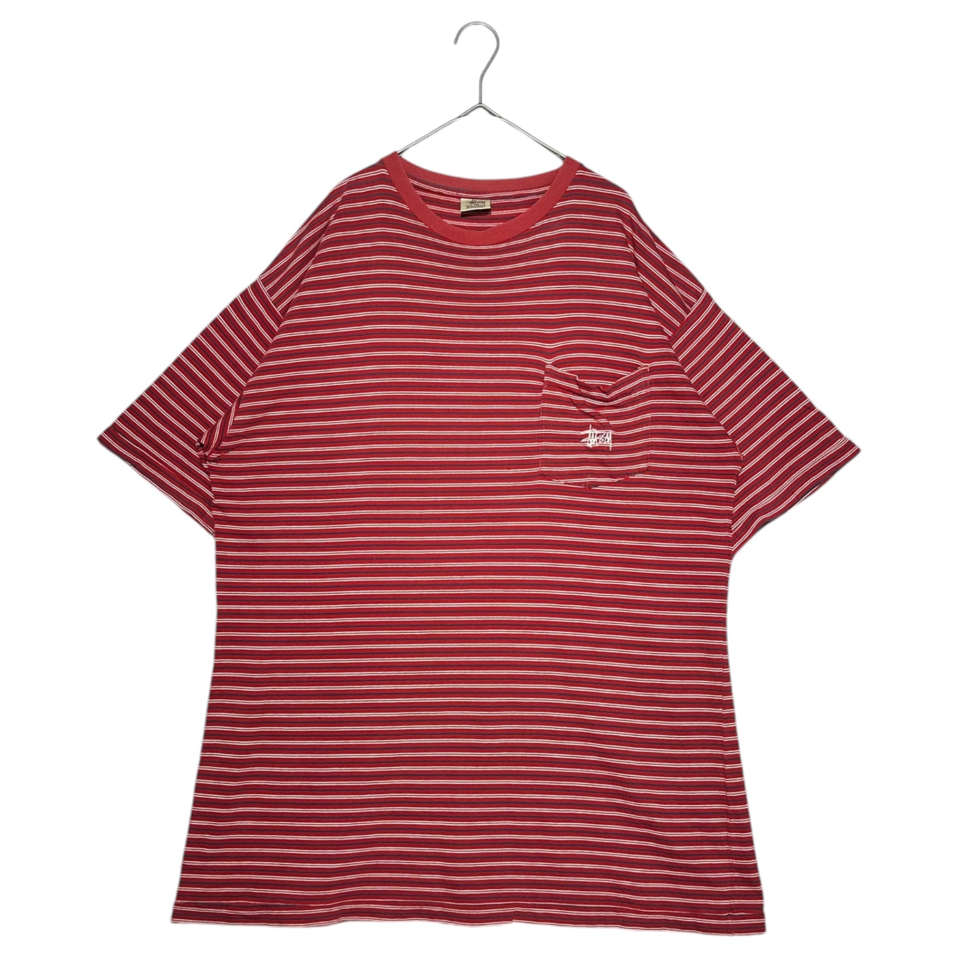 STUSSY(ステューシー) 90's USA made Striped pocket logo T-shirt ストライプ ポケット ロゴ Tシャツ L レッド 90年代 USA製 ヴィンテージ OLD ENJOY YOURSELF 白タグ