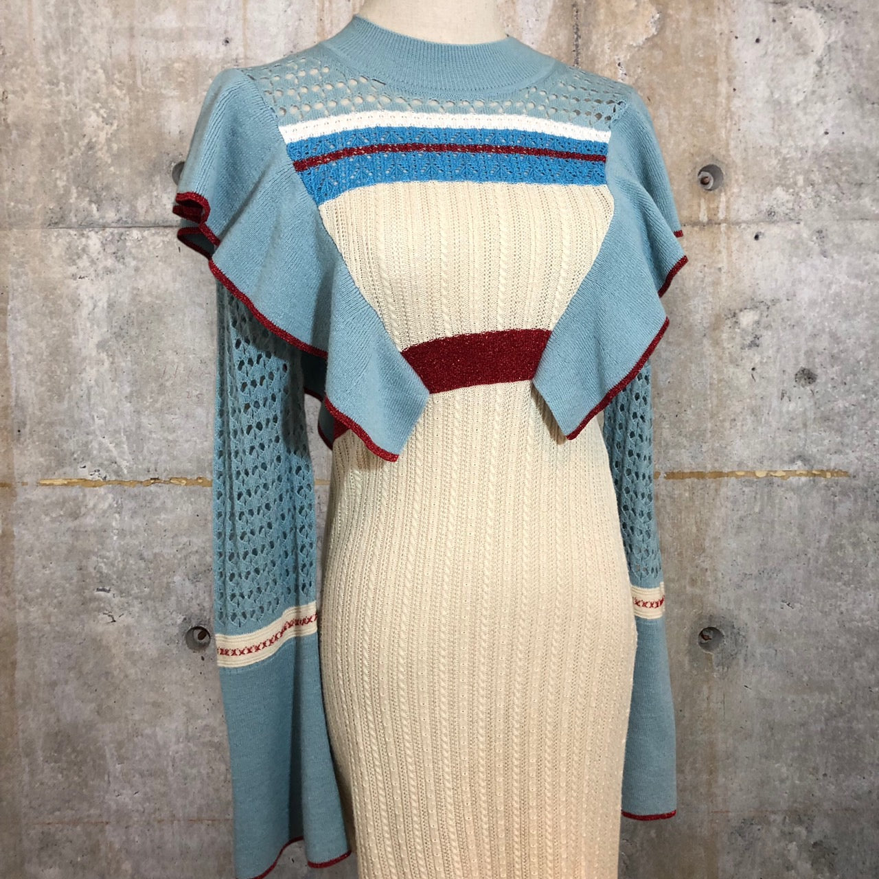 mame kurogouchi(マメクロゴウチ) 18SS mame Nostalgic Pattern Knit Dress/ワンピース/ドレス MM18SS-KN040 1 ブルー