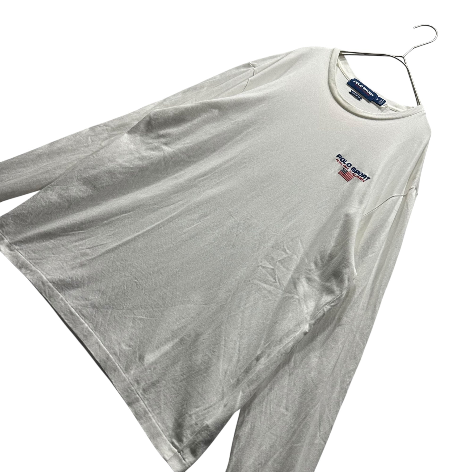 POLO SPORT(ポロスポーツ) Classic Fit Back Logo Print L /S T-Shirt クラシック フィット バック ロゴ プリント 長袖 Tシャツ M ホワイト×ピンク