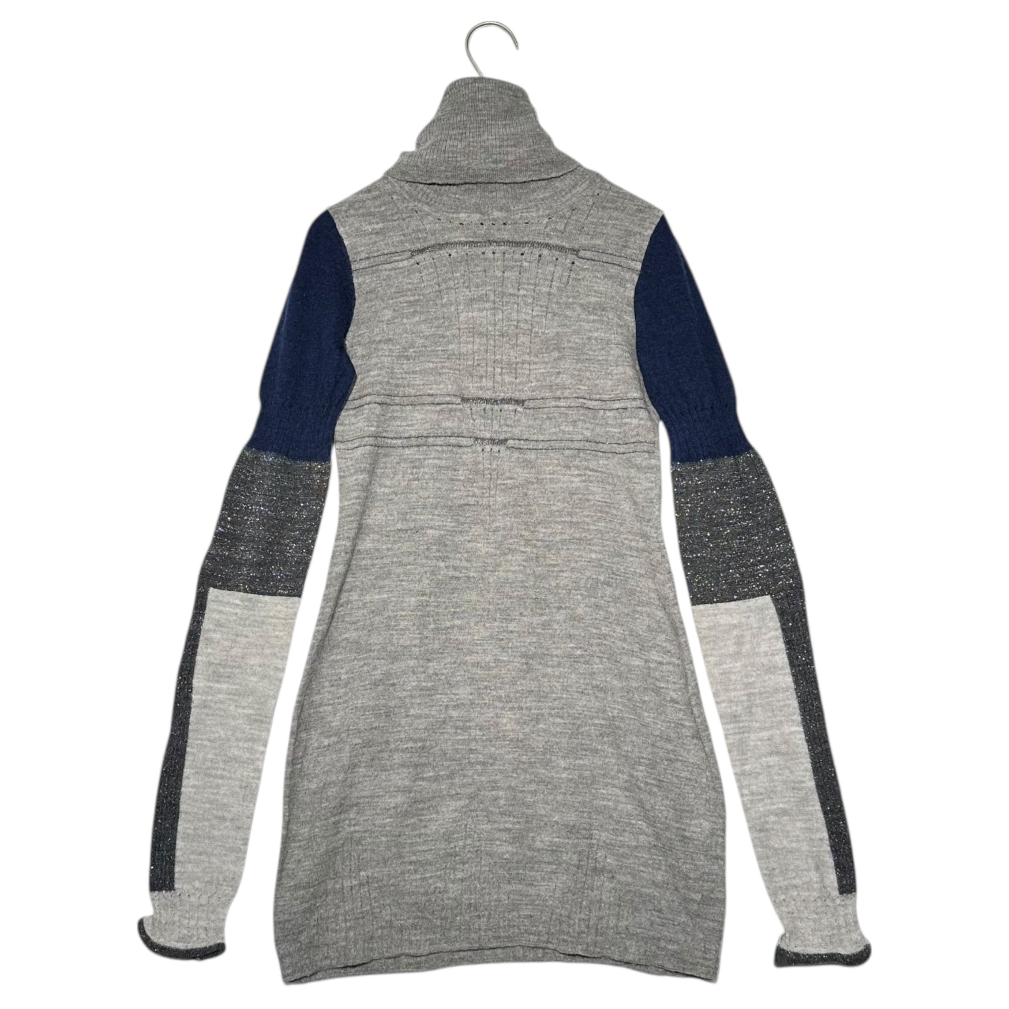 MARITHE FRANCOIS GIRBAUD(マリテフランソワジルボー) 00's Long Turtleneck Panel Knit ロング タートルネック 切替 ニット F7-9625 S グレー Y2K