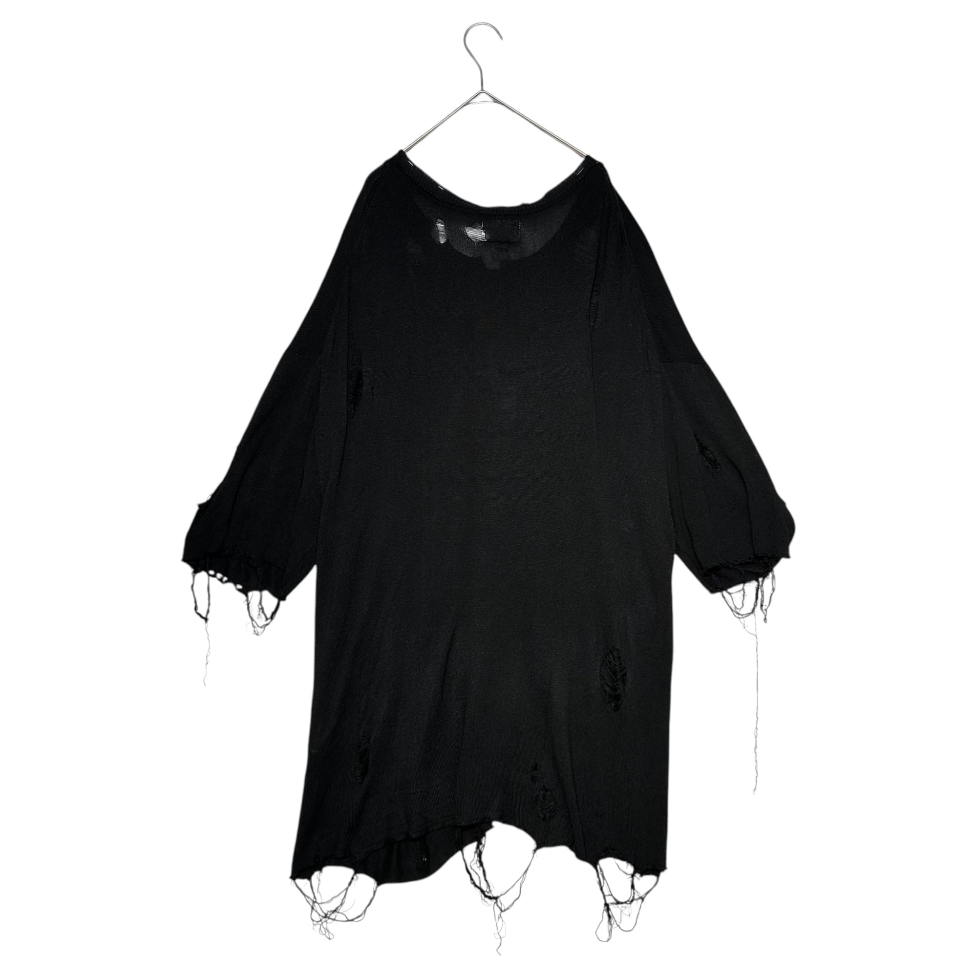 KAMIYA(カミヤ) 24SS PRINTED KNIT TEE ダメージ加工 プリント ニット Tシャツ G12TS051 S ブラック