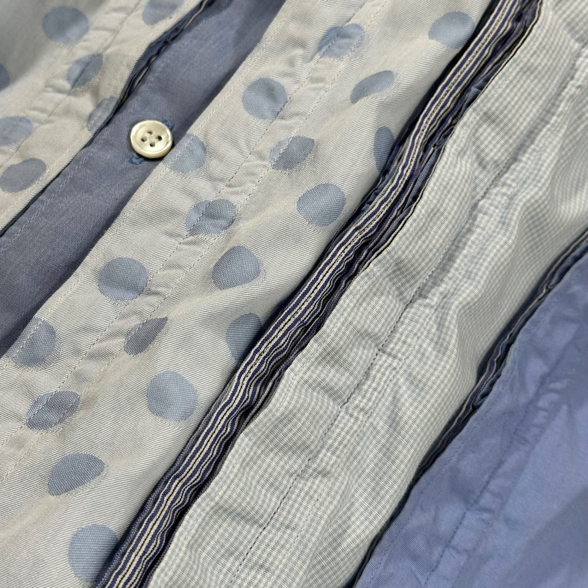 COMME des GARCONS SHIRT(コムデギャルソンシャツ) 1990's Raw-Edge Layered Design Polka-Dot L/S Shirt 断ち切り 重ね デザイン ドット 長袖 シャツ S ライトブルー 90s アーカイブ 稀少