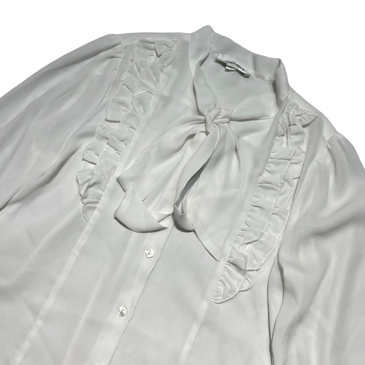 NARA CAMICIE(ナラカミーチェ) ジョーゼットボウタイダブルフリルブラウス 10-31-02-046 0 ホワイト 参考定価¥27,500(税込)