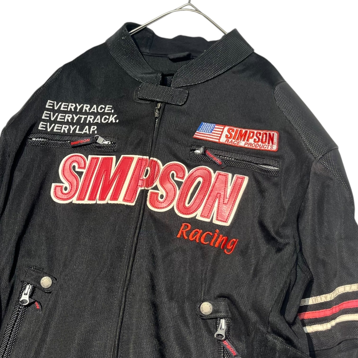 SIMPSON (シンプソン) バイカーウェア プロテクター付き ロゴエンブロイダリー スタンドカラージップアップ レーシングジャケット 3L ブラック レーシング