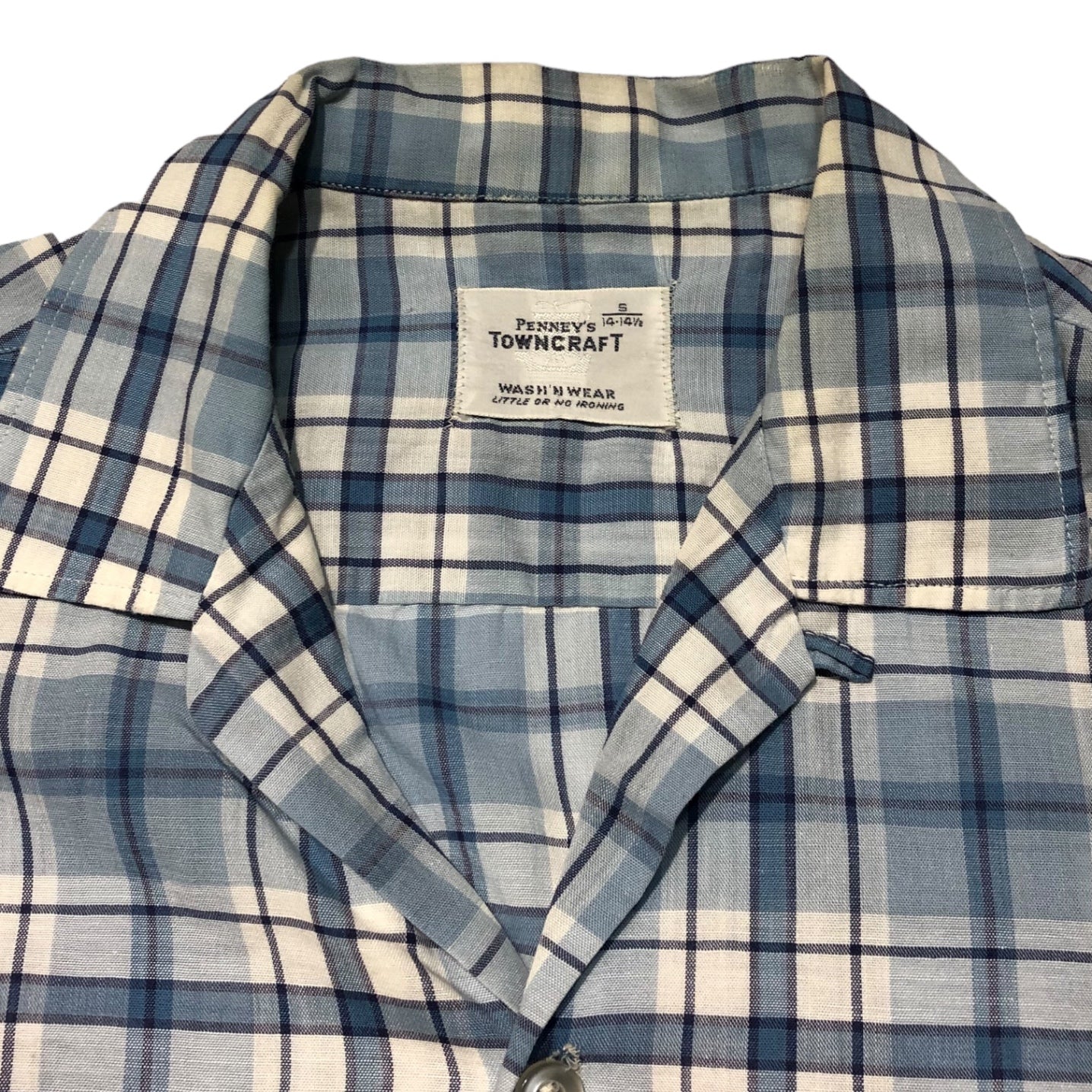 TOWNCRAFT(タウンクラフト) 60's vintage open collar shirt ヴィンテージ オープンカラー シャツ 半袖 チェック S ブルー PENNY'S 船タグ