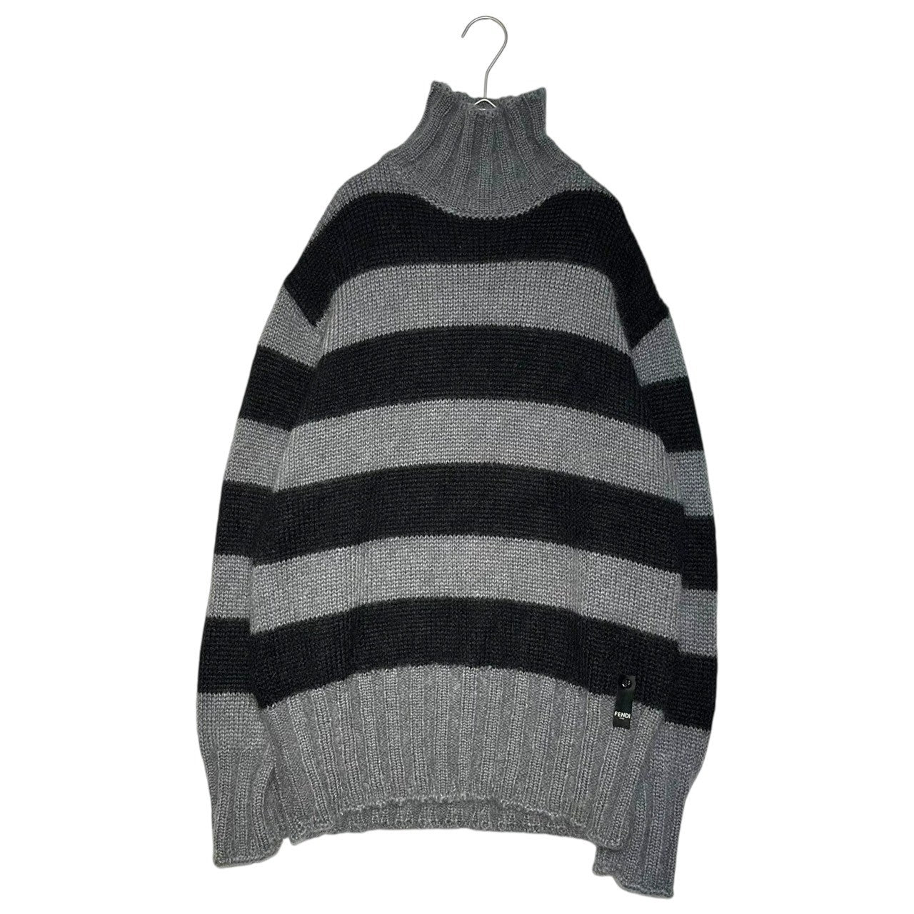 FENDI(フェンディ) Striped Turtleneck Mohair Knit L/S Pullover ボーダー タートルネック モヘア ニット 長袖 プルオーバー FZY491 AH34 F1F7R 46(S~M) グレー×ブラック