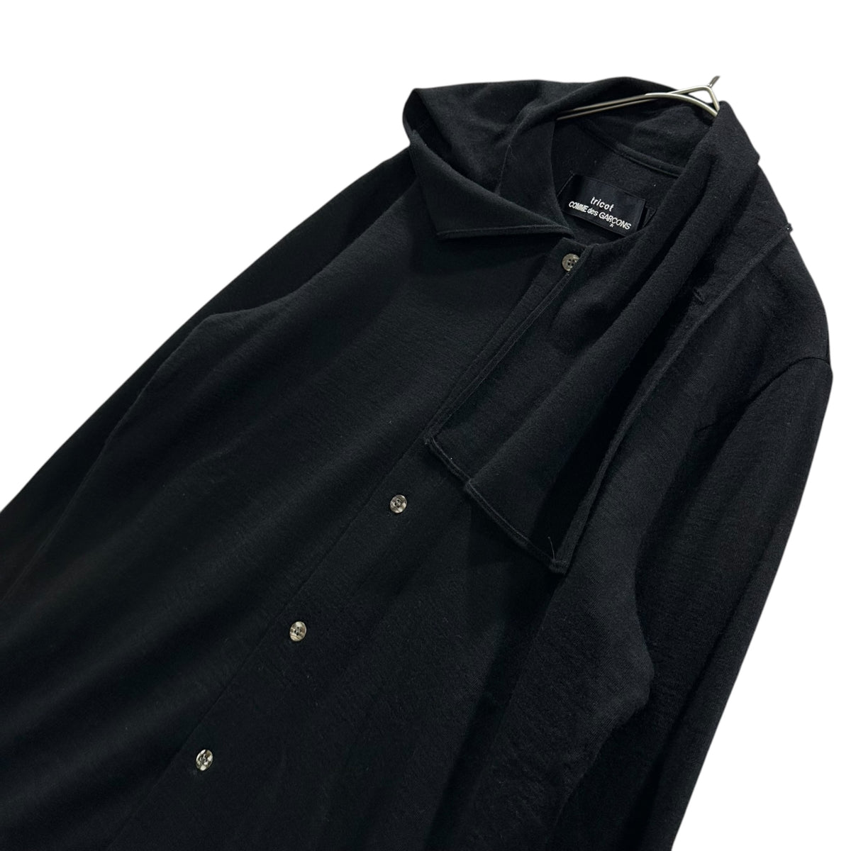 tricot COMME des GARCONS(トリココムデギャルソン) 1980's Asymmetric-Collar Wool Cardigan 変形 カラー ウール カーディガン TT-050140 FREE ブラック AD表記無 80s アーカイブ