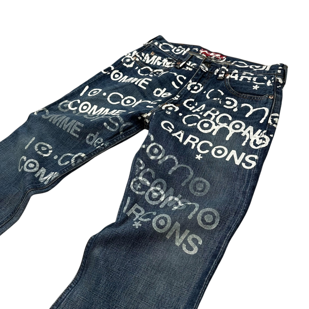 COMME des GARCONS JUNYA WATANABE MAN × Levi's × 10 corso como COMME des GARCONS(コムデギャルソンジュンヤワタナベマン × リーバイス × ドゥエチコルソコモ コムデギャルソン) 2002SS Penki logo Straight-Leg Denim Pants ペンキ ロゴ ストレート デニム パンツ SE-P201 30 インディゴ×ホワイト AD2001 00s アーカイブ 稀少