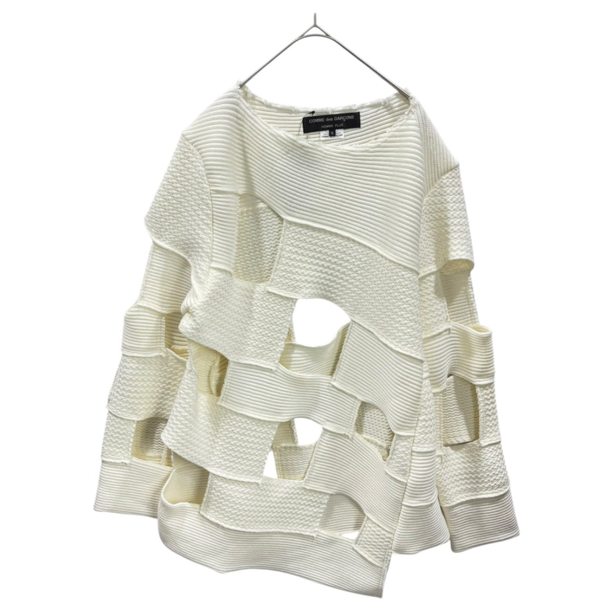 COMME des GARCONS HOMME PLUS(コムデギャルソンオムプリュス) 2026SS Cut-Out Knit Pullover カットアウト ニット プルオーバー PQ-N002 M オフホワイト AD2025