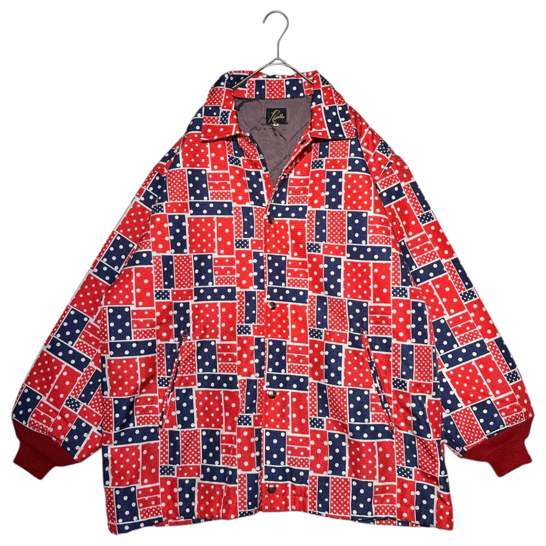 NEEDLES(ニードルズ) COACH JACKET NYLON OXFIRD CLOTH PRINTED コーチ ジャケット ナイロン オックスフォード クロス プリント LQ155 M レッド×ネイビー 中綿 総柄