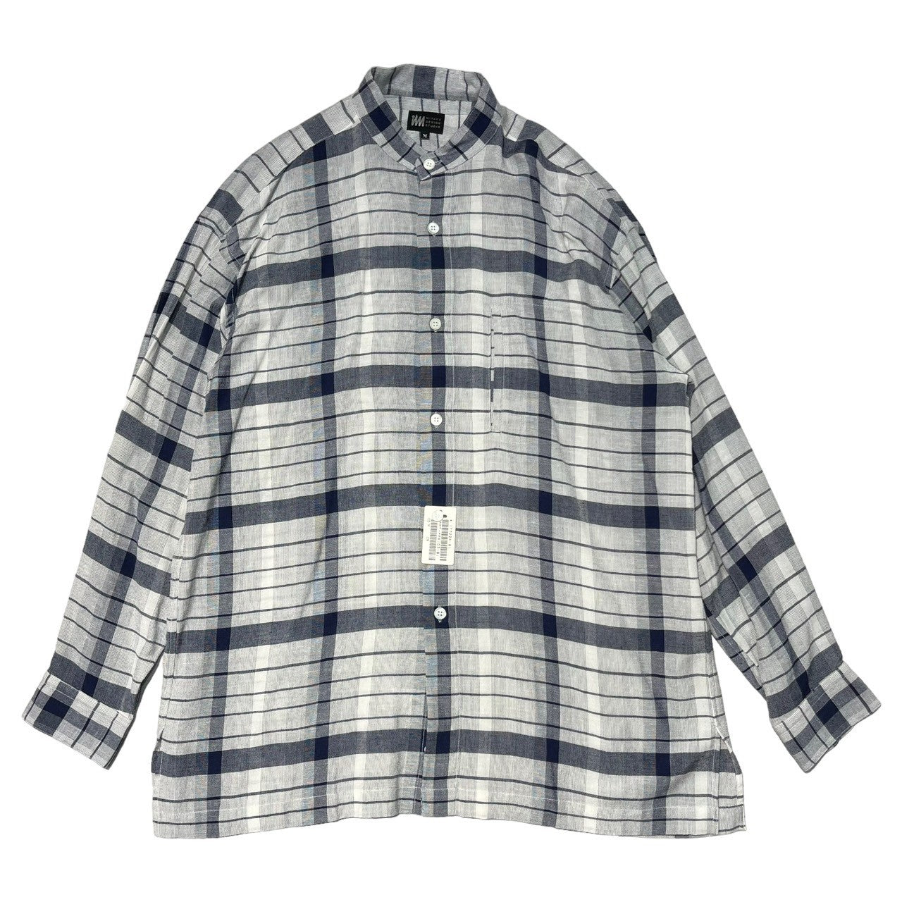 MIYAKE DESIGN STUDIO(ミヤケデザインスタジオ) 80's ~ 90's Band collar rayon linen check shirt バンドカラー レーヨン リネン チェック シャツ ハミルトン社製 IMMT MP4103-81 M ネイビー×ホワイト 80年代 ~ 90年代 イッセイミヤケ