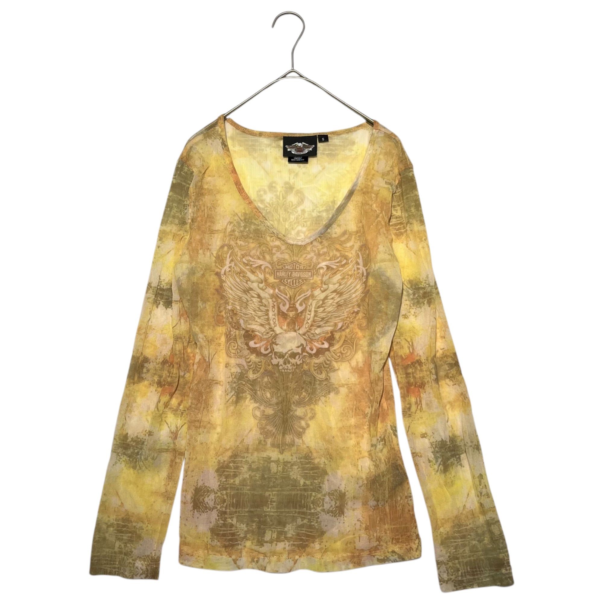 HARLEY DAVIDSON(ハーレーダビッドソン) Power net type allover pattern see-through cut and sew パワーネットタイプ 総柄 シースルー カットソー 96202-09VW S イエロー