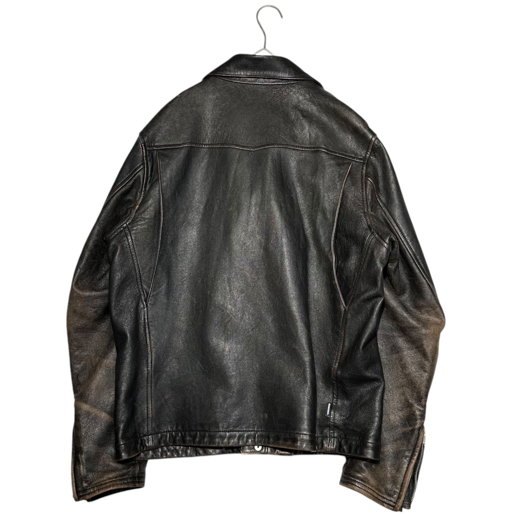 NEIGHBORHOOD(ネイバーフッド) CYCLE/SL-JKT サイクル ライダース ジャケット 202SZNH-JKM02 L ブラック×ブラウン ラムレザー ヴィンテージ加工