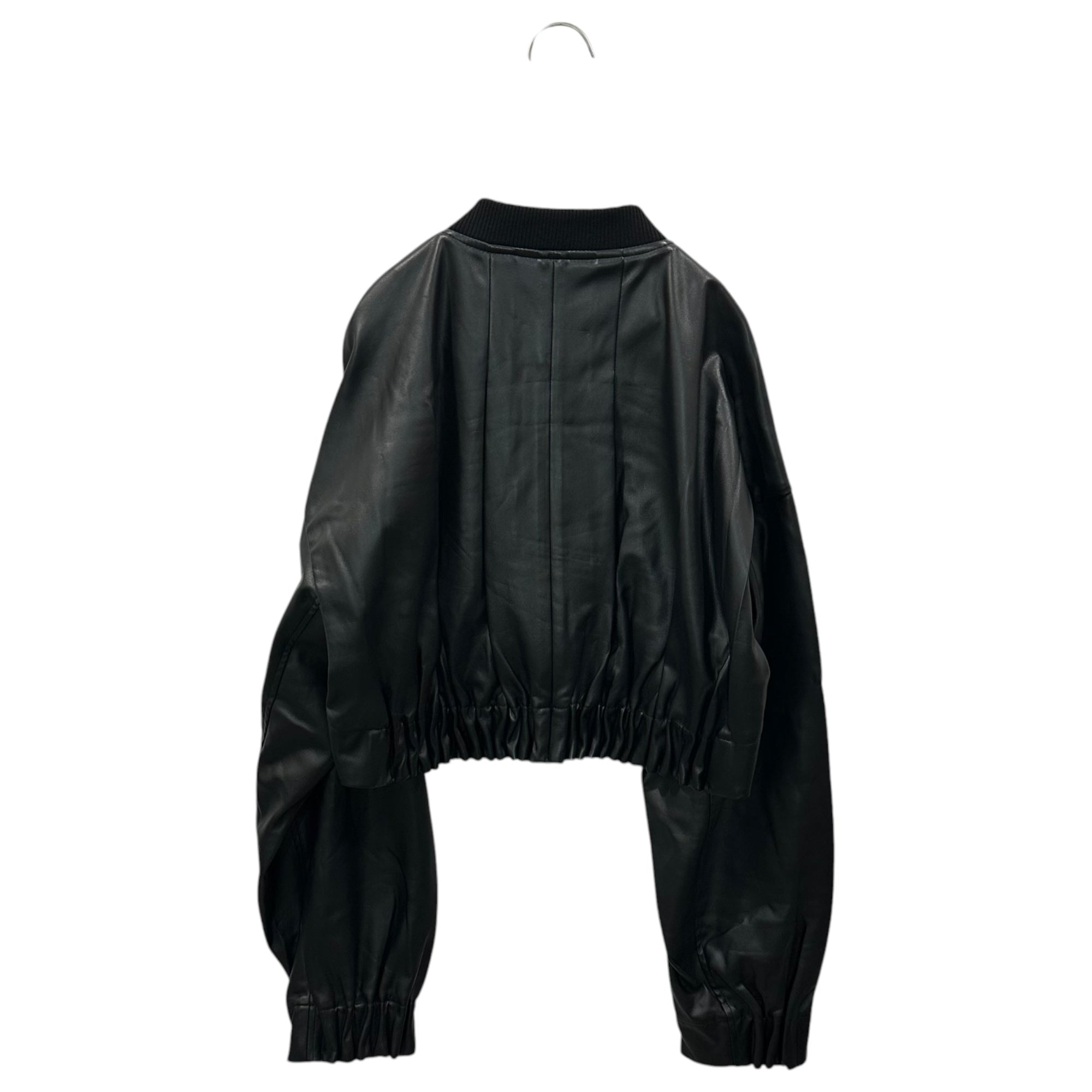 UN3D.(アンスリード) Pleated Gathered Short Blouson タック ギャザー ショート ブルゾン 522340102201-01 38 ブラック エコレザー ジャケット