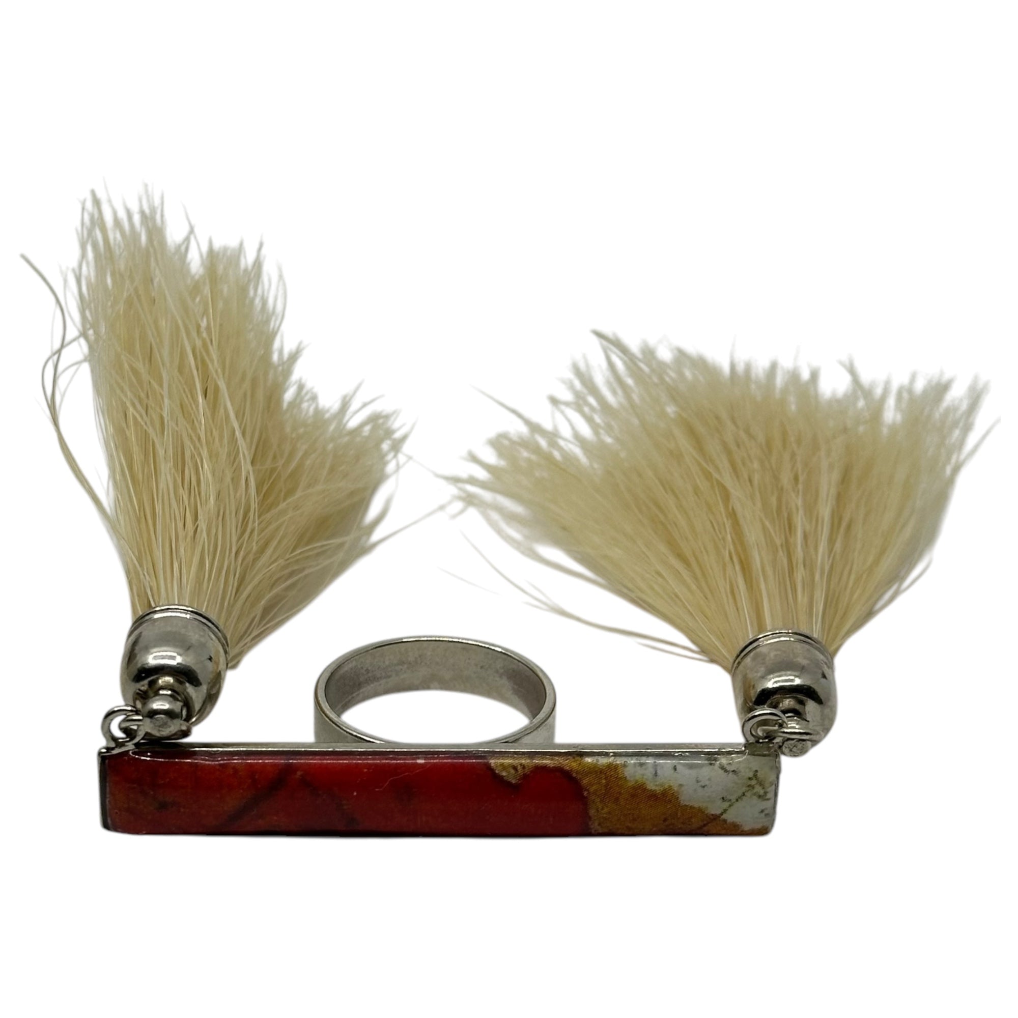 TOGA VIRILIS(トーガビリリース) Horsehair & Metal Scarf Ring ホースヘアー & メタル スカーフ リング TV11-AK360 アイボリー×レッド 箱付