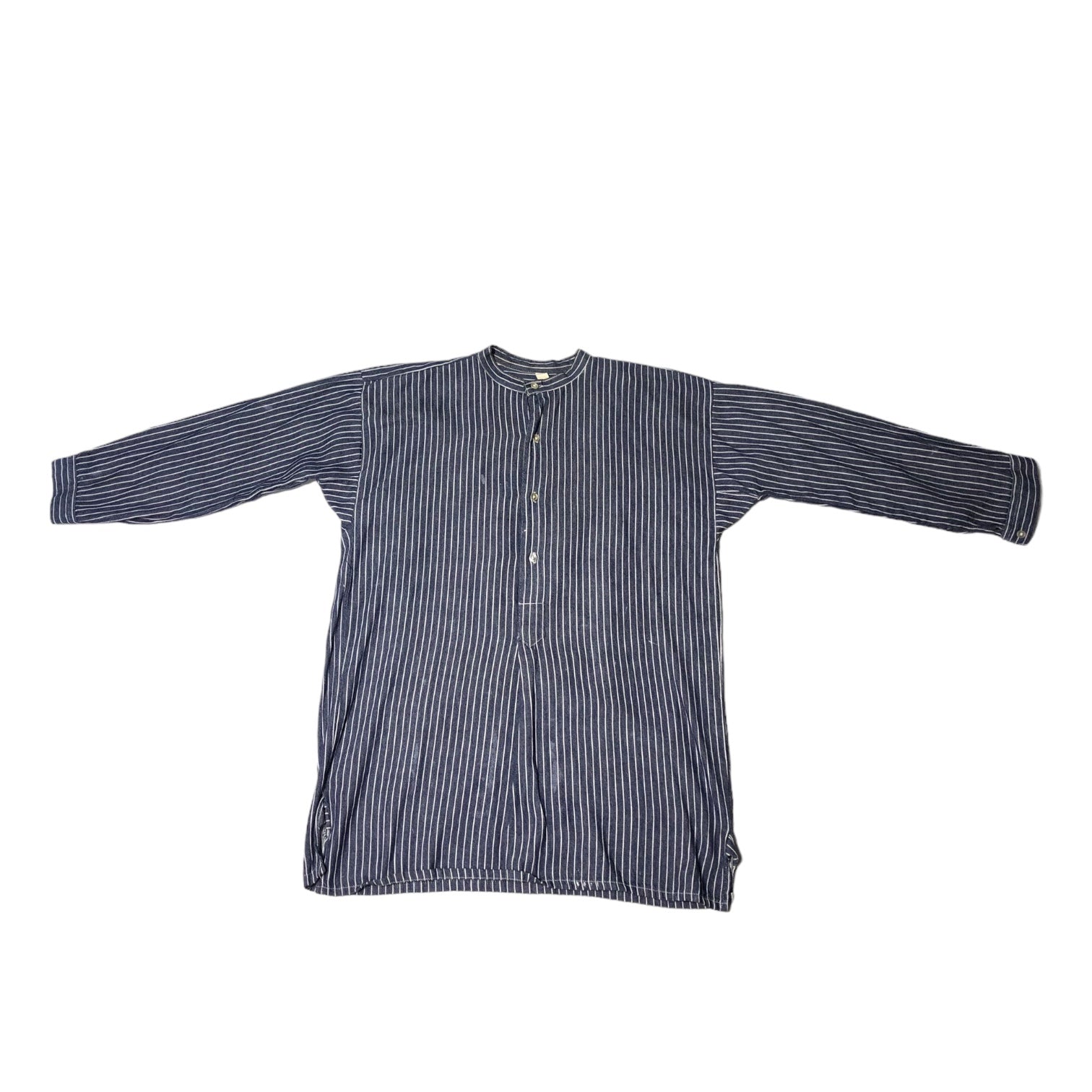 J.G.EISEL GMBH&CO(アイゼル) 70's ~ 80's german work cotton striped shirt ドイツ ワーク コットン ストライプ シャツ 42(XL程度) ネイビー