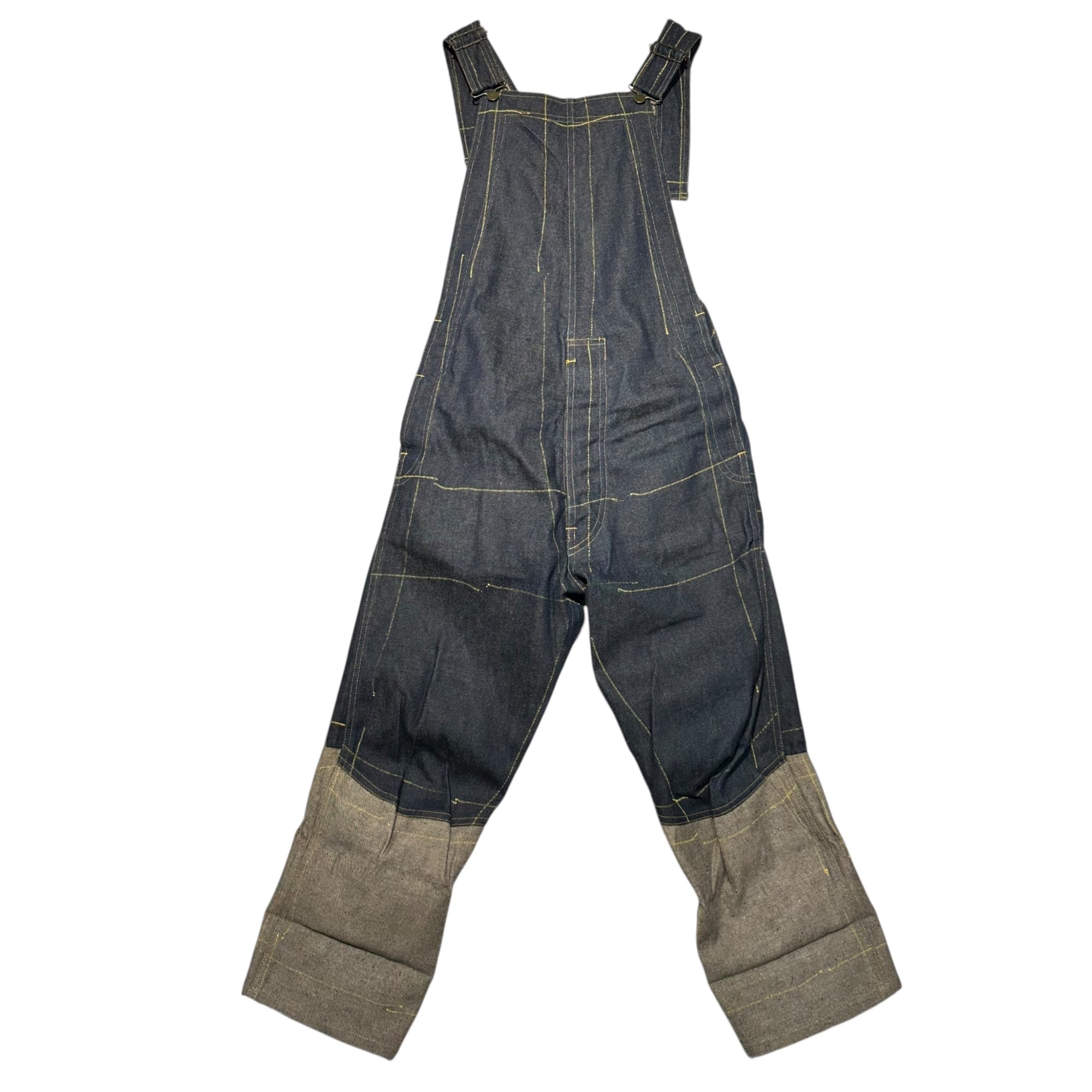 Christopher Nemeth(クリストファーネメス) 90's-00's Paint design sarouel denim overalls ペンキデザイン サルエル デニム オーバーオール S インディゴ×イエロー