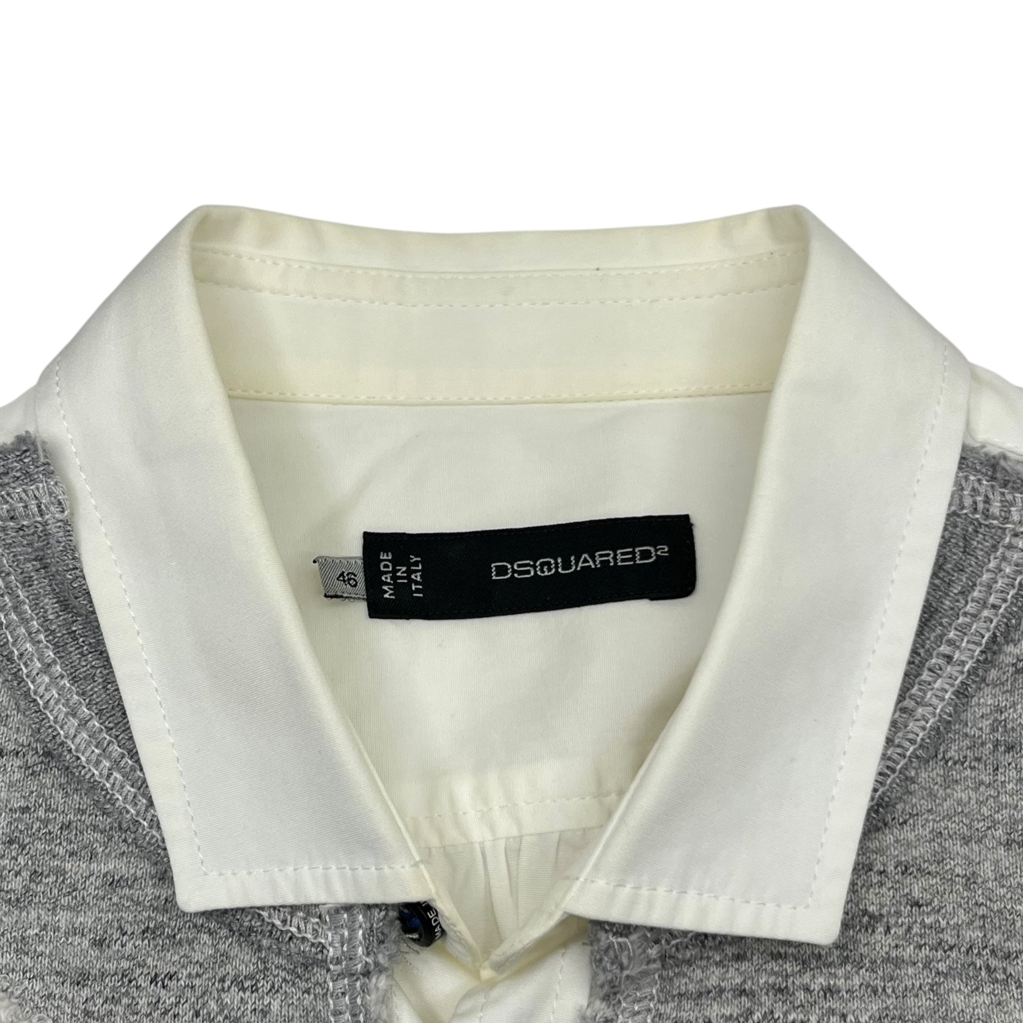 DSQUARED2(ディースクエアード) Long-sleeved shirt with different materials 異素材 切替 長袖 シャツ S71DL0514 46 ホワイト×グレー×ネイビー