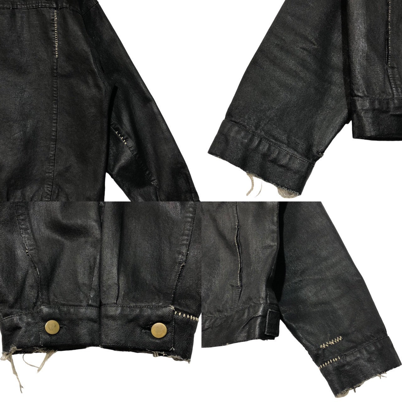 Maison Martin Margiela(メゾン マルタンマルジェラ) 90's Artisanal Bianchetto denim jacket アーティザナル ペンキ 加工 デニム ジャケット ワイルドステッチ ビアンケット M ブラック 白タグ 90年代 オーバーサイズ メンズサイズ