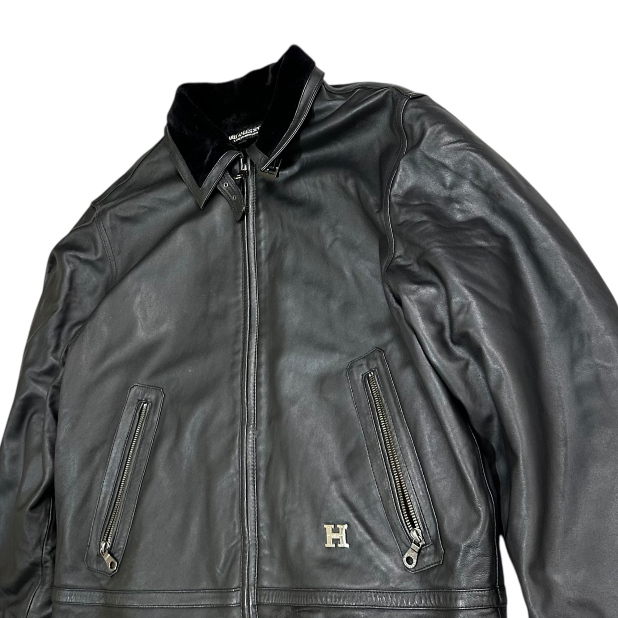 HARDY AMIES SPORT(ハーディエイミススポーツ) 90's lamb leather jacket with boa lining 90年代 裏ボア ラムレザー ジャケット L ブラック