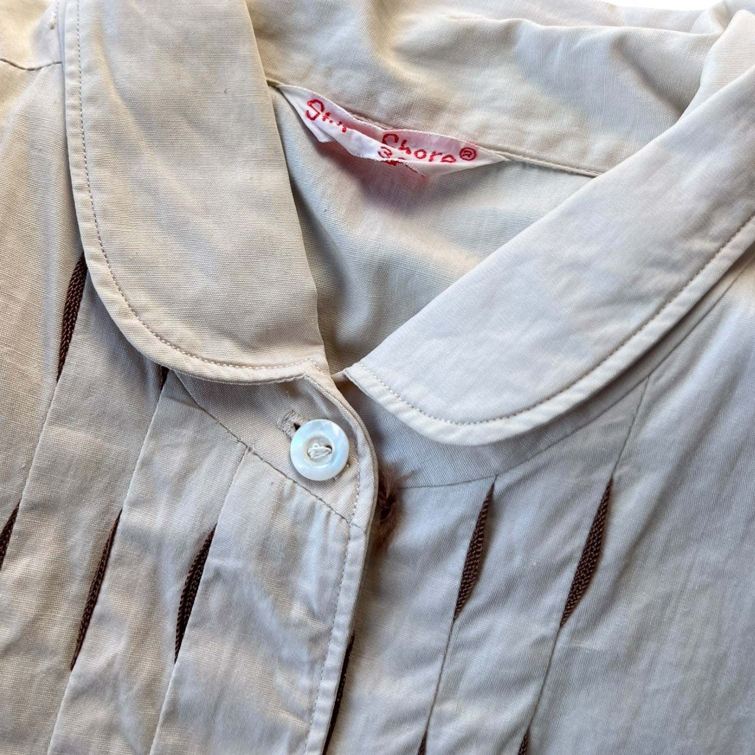VINTAGE(ヴィンテージ) 60's~ center design long sleeve shirt センターデザイン長袖シャツ M~L程度 ベージュ×ブラウン